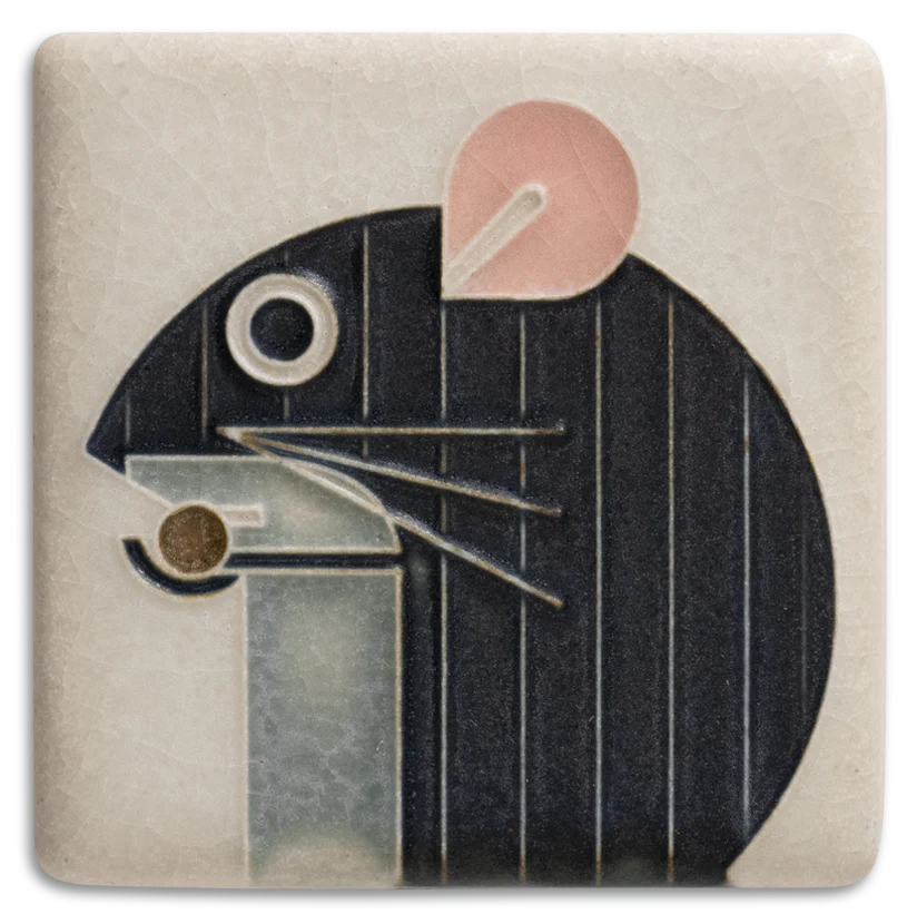 Motawi 3x3 Mouse Tile in Bone - Image 2