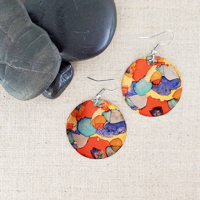 Alcohol Ink Medium Circle Earrings - Image 2