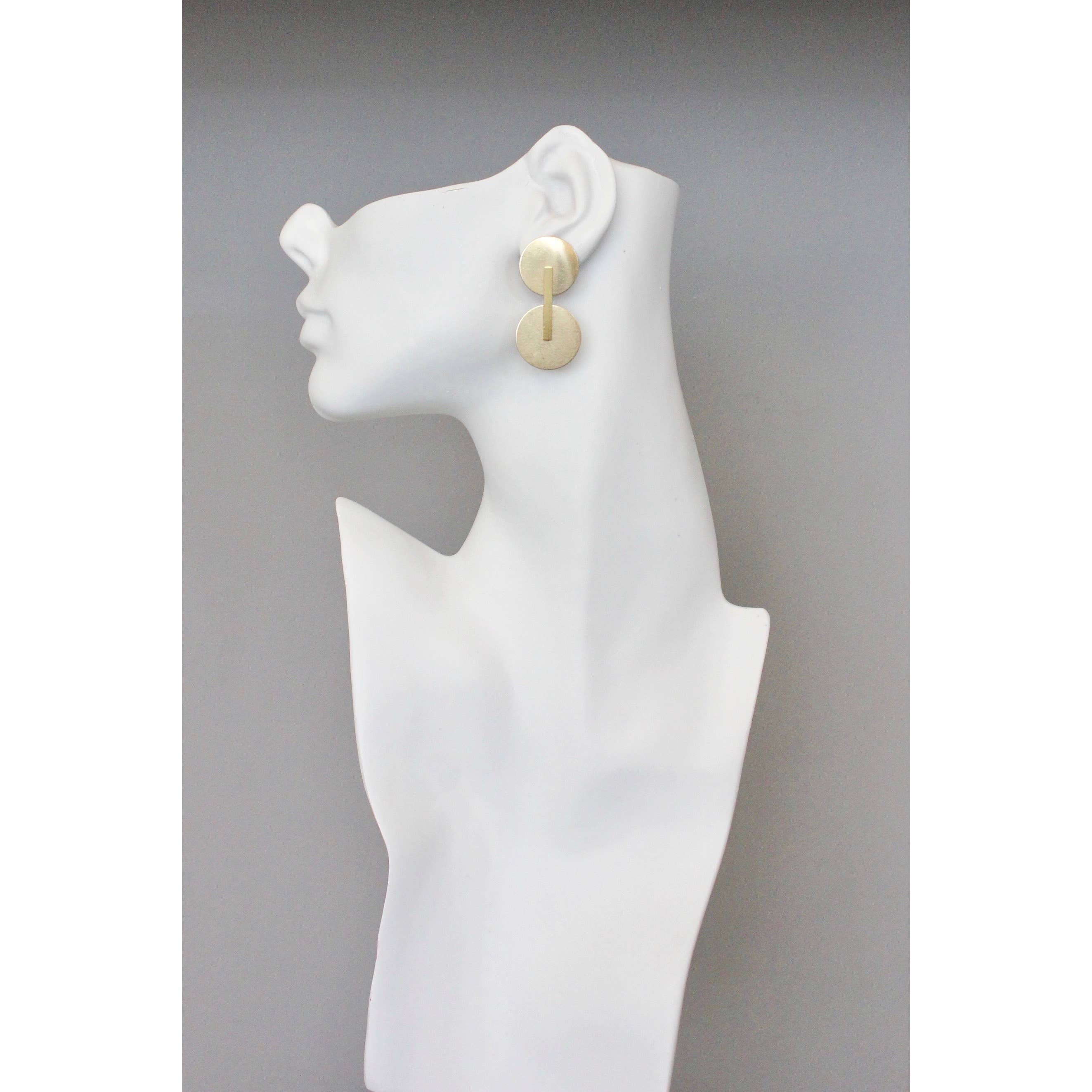 Brass Geometric Post Earrings - Image 2