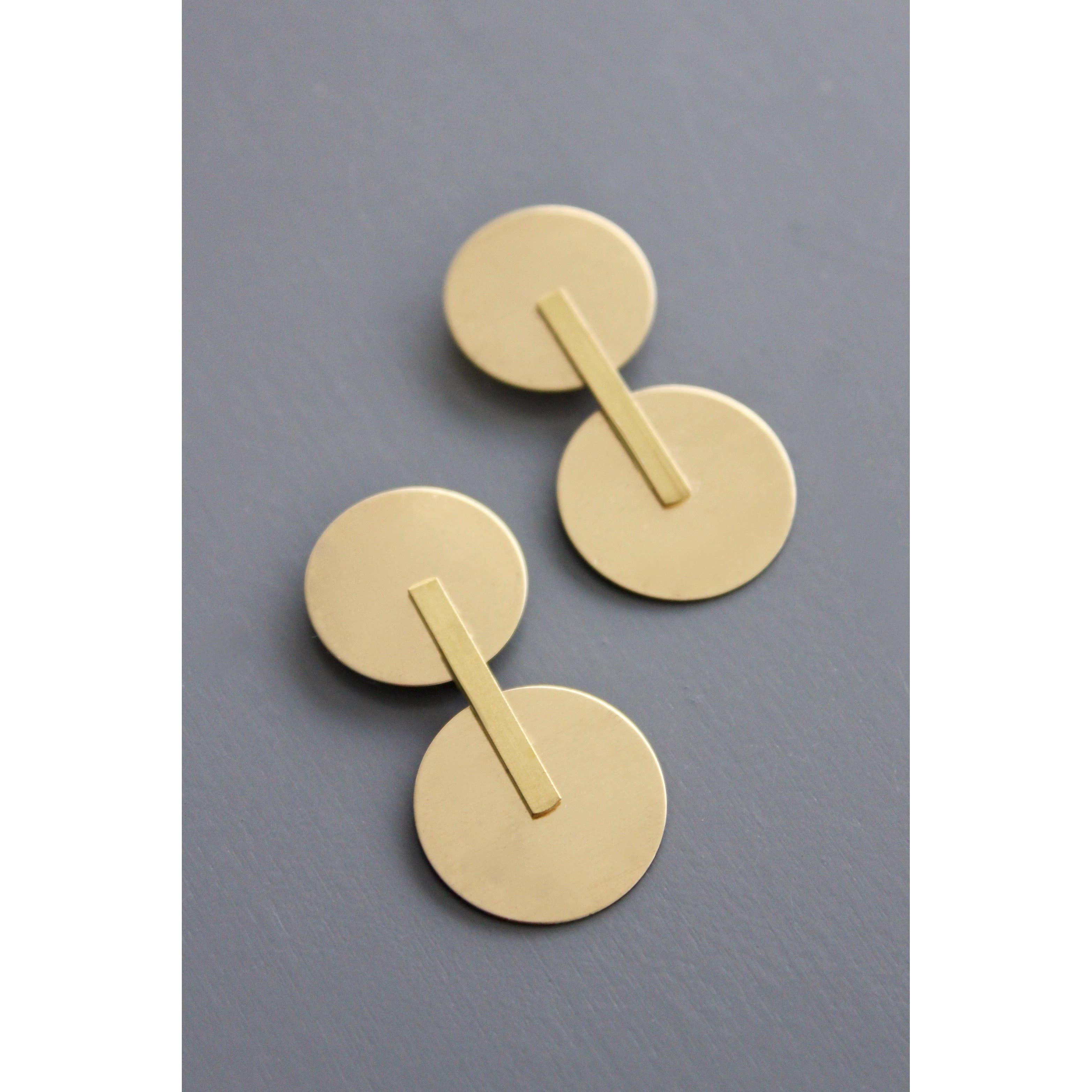 Brass Geometric Post Earrings - Image 3