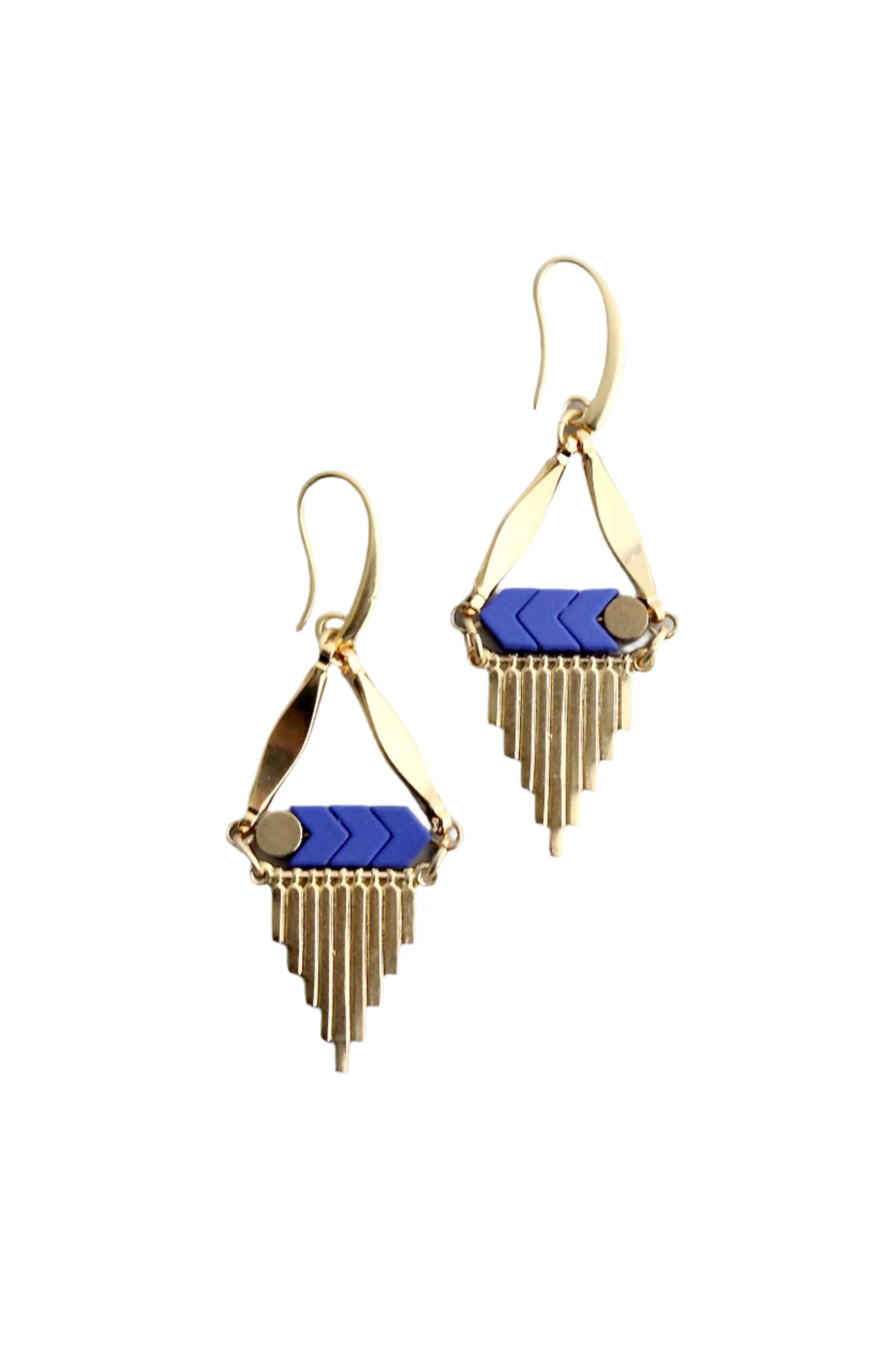 Blue & Brass Fringe Earrings