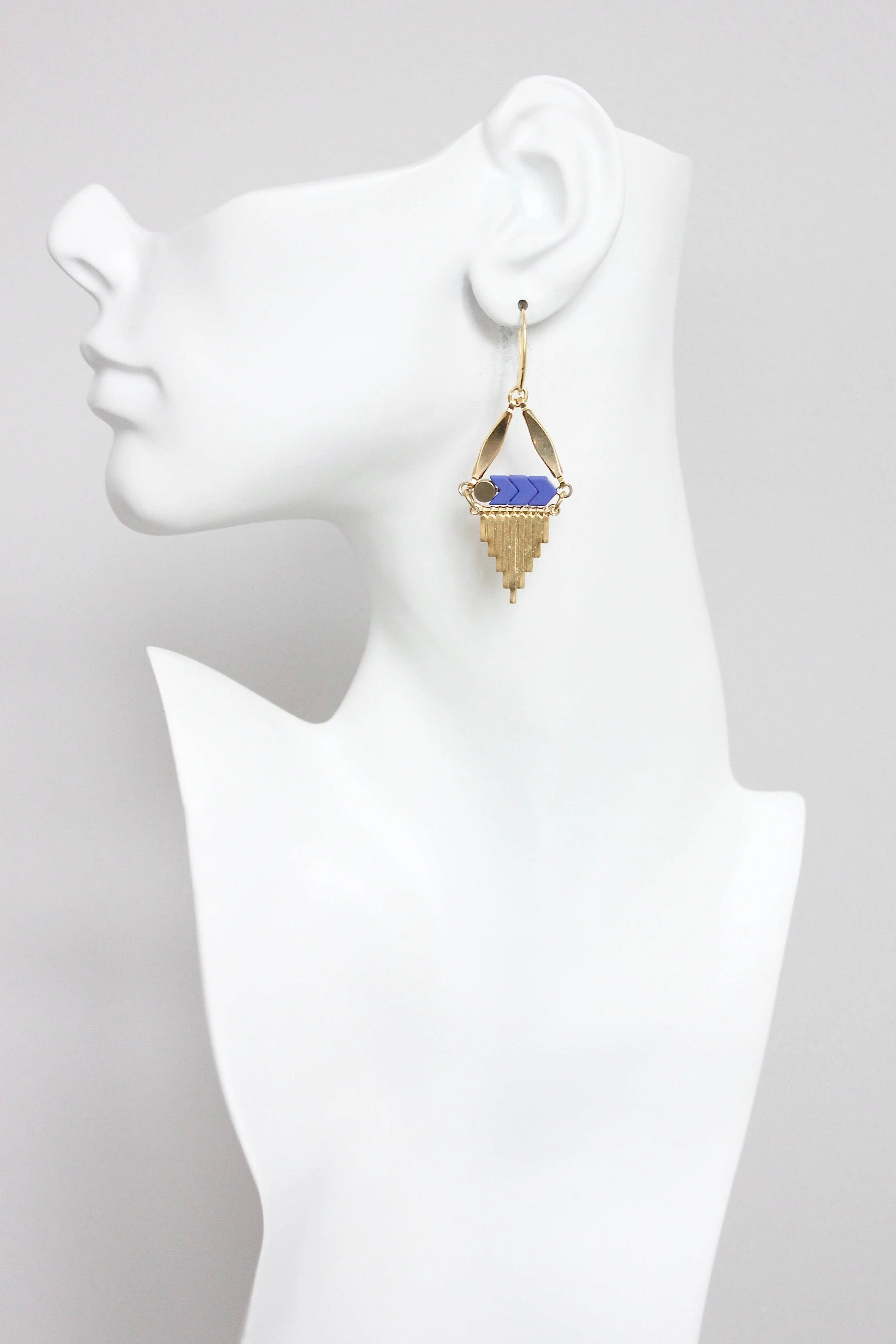 Blue & Brass Fringe Earrings - Image 3