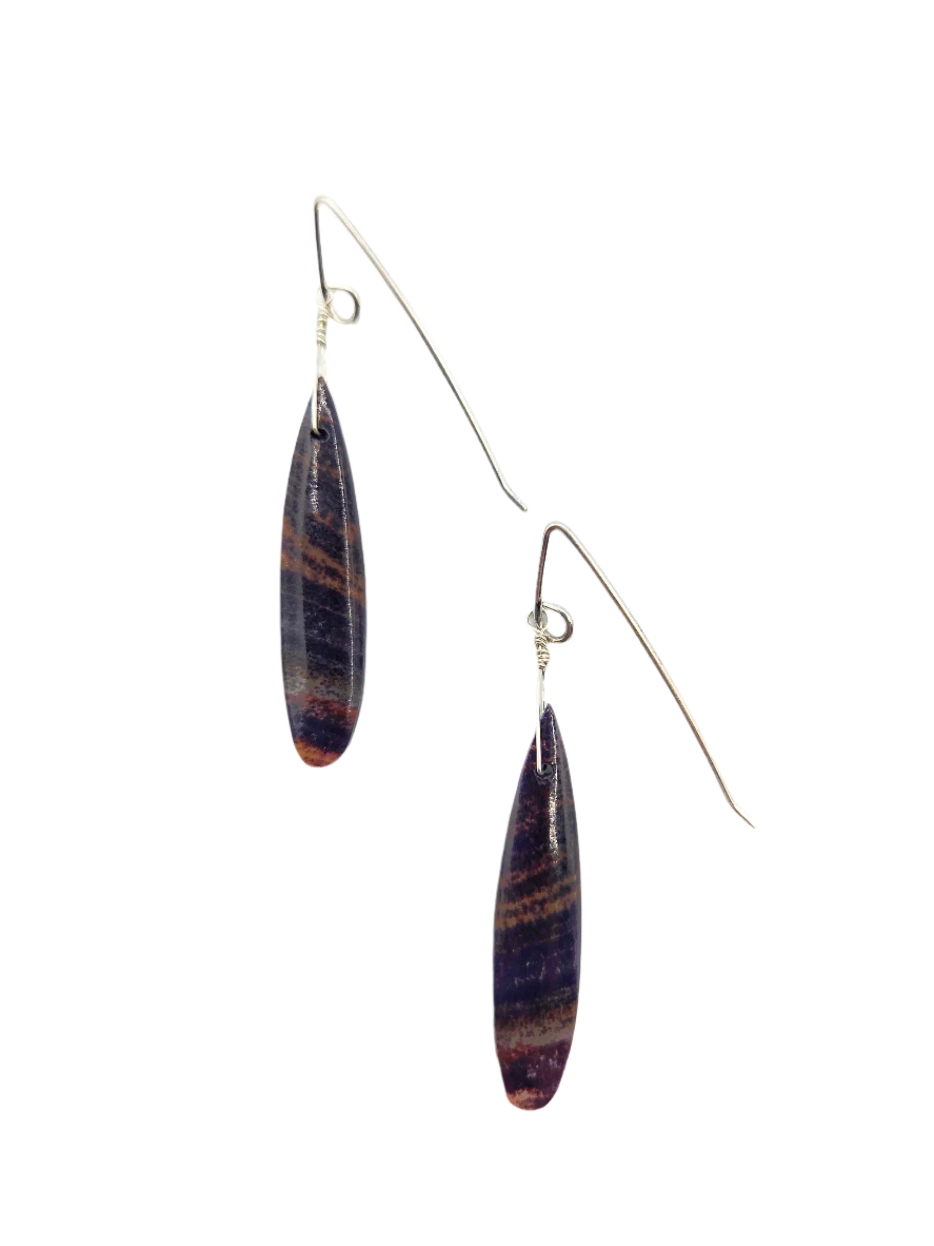 Purple Banded Silica Sterling Silver Earrings