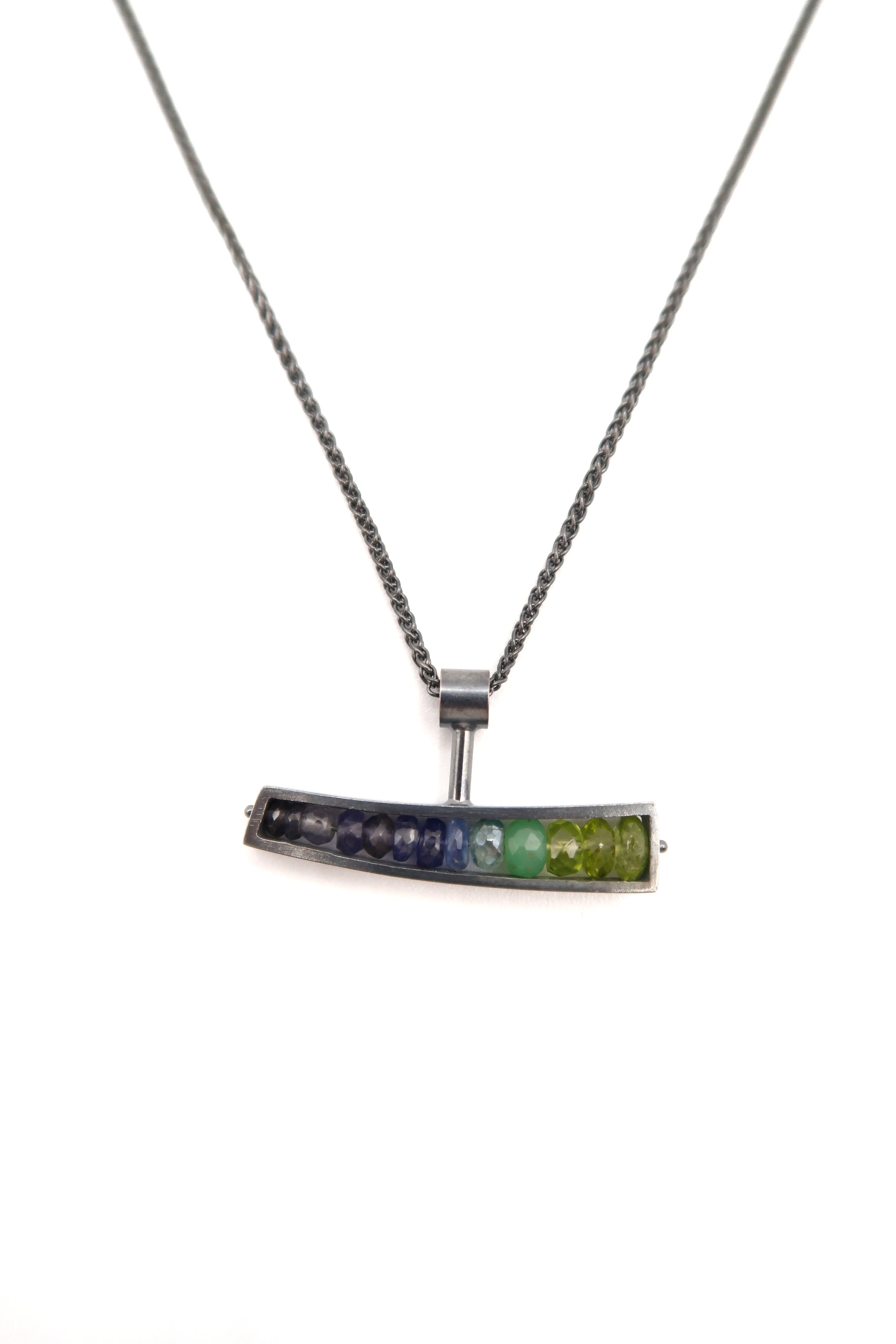 Blue/Green Wedge Blackened Silver Necklace
