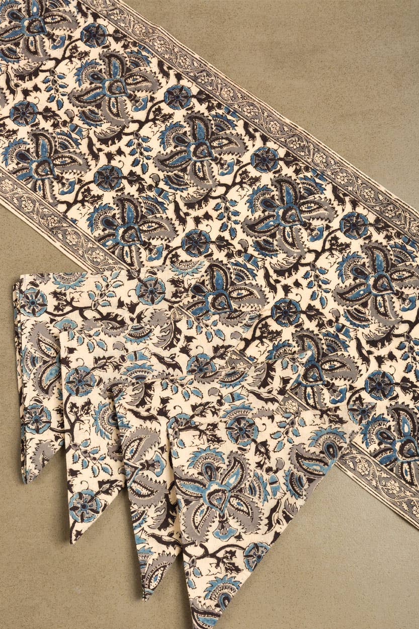 Blue & Silver Kalamkari Table Runner - Image 4