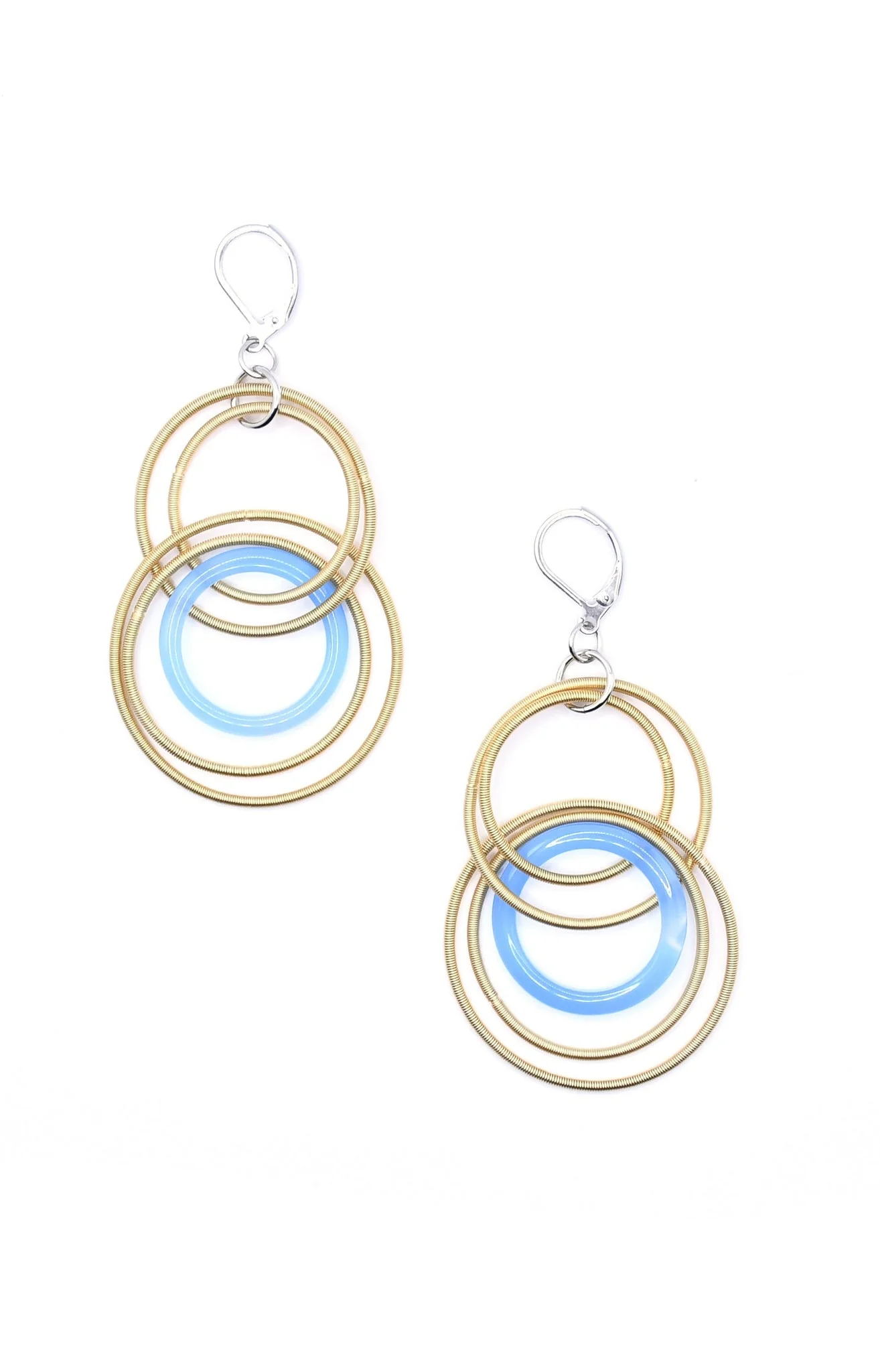 Bright Gold Rings and Blue Resin Ring Earrings