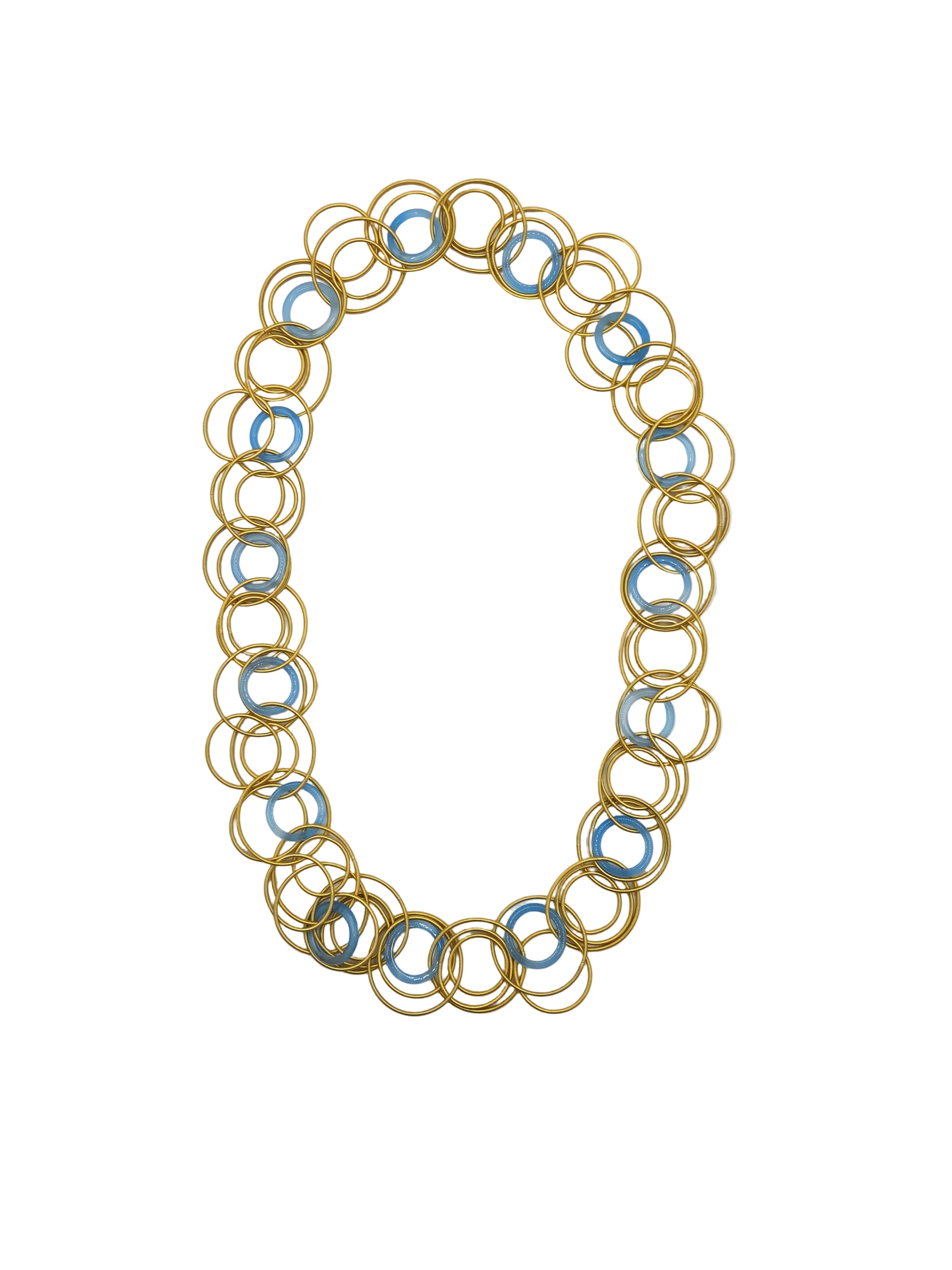 Bright Gold Rings and Turquoise Resin Rings Necklace