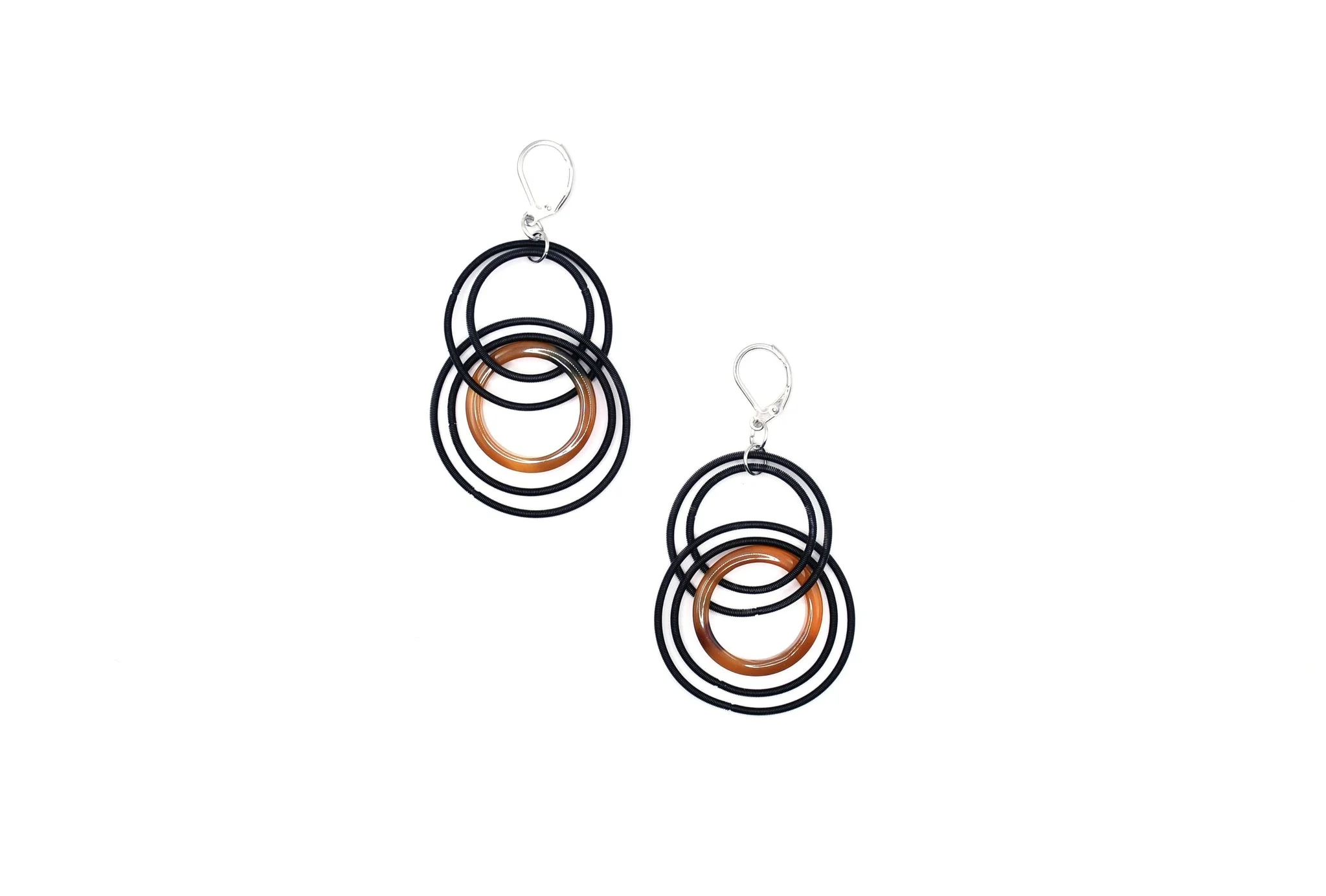 Black Rings with Tortoise Resin Ring Earrings