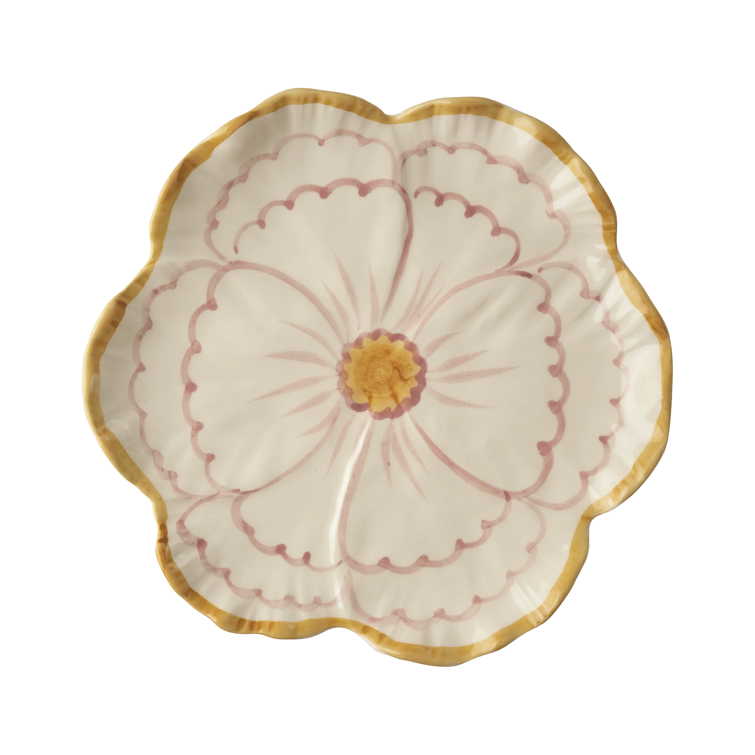 Ceramic Flower Shaped Side Plate with Yellow Border