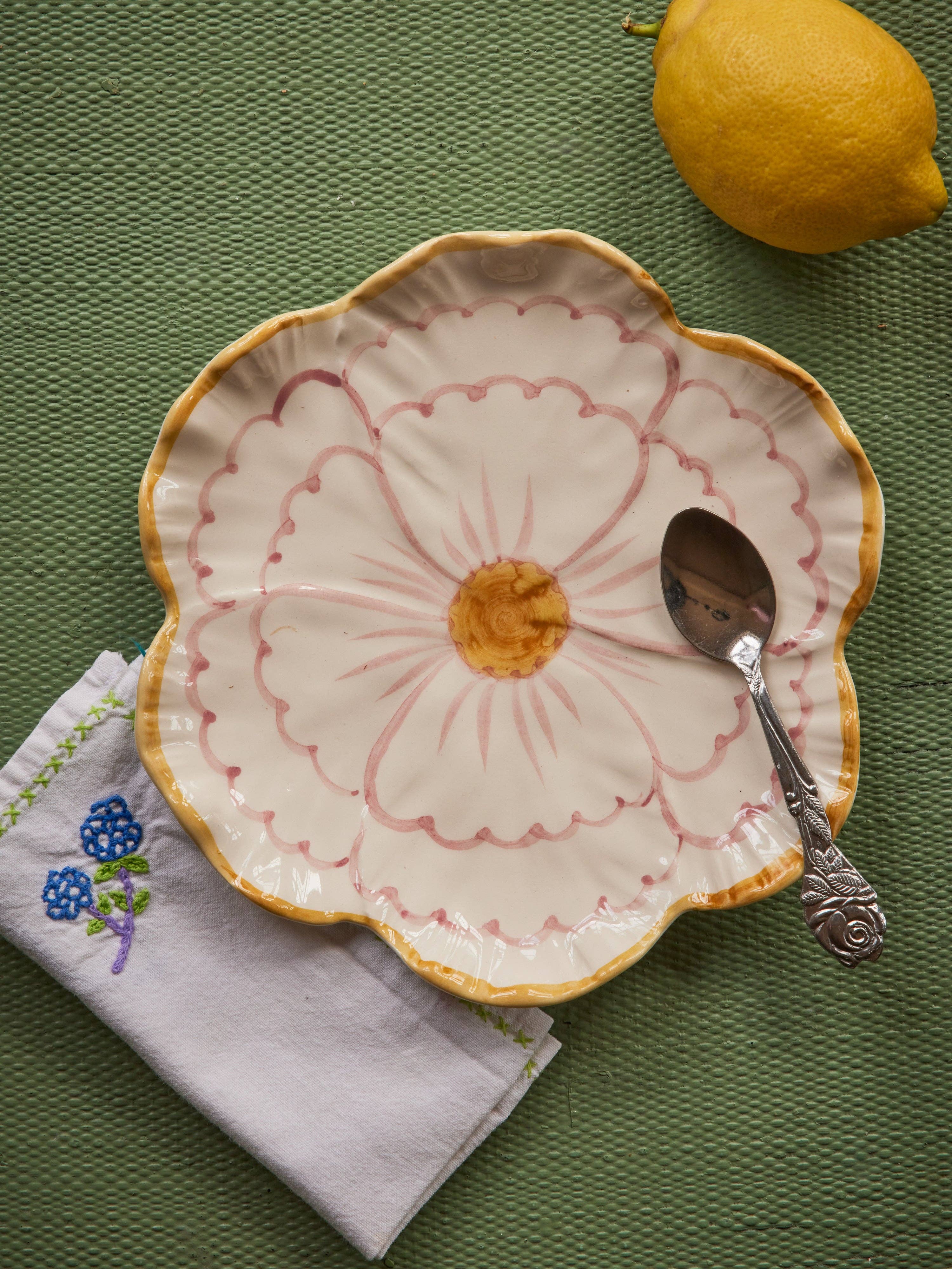 Ceramic Flower Shaped Side Plate with Yellow Border - Image 2