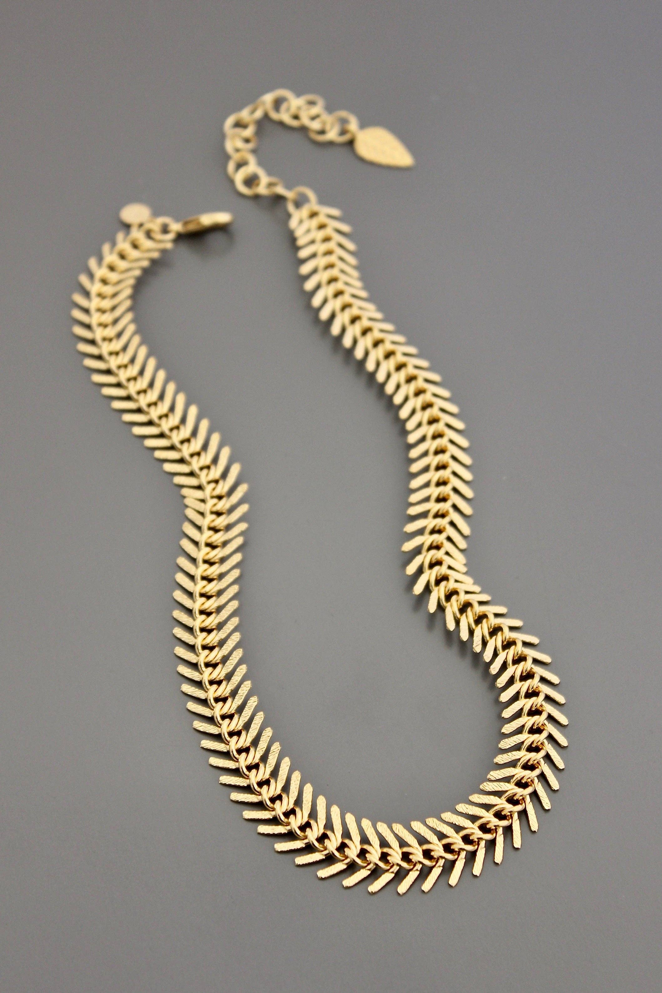 18k Matte Gold Fish Bone Necklace - Image 2