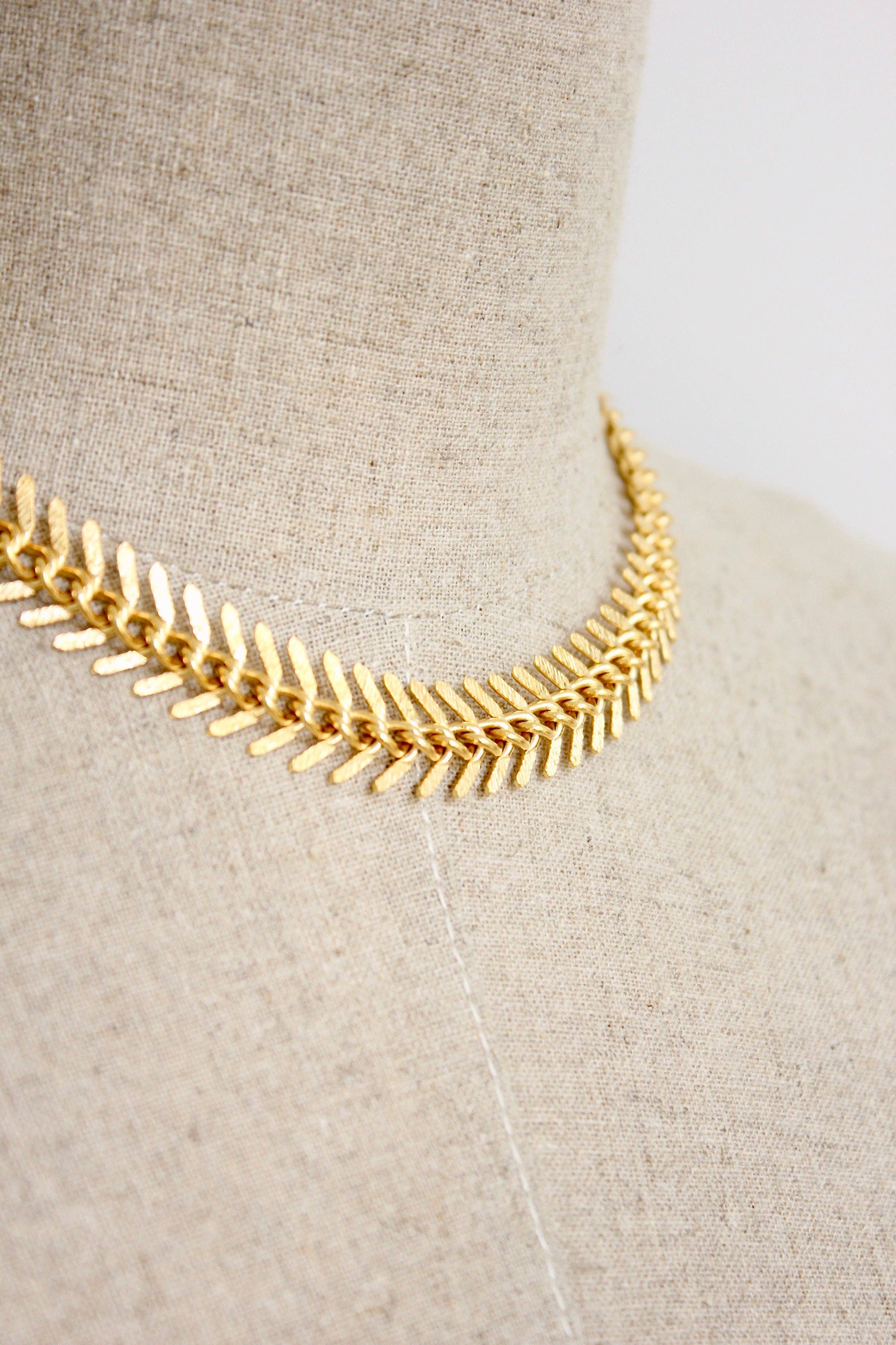 18k Matte Gold Fish Bone Necklace - Image 6