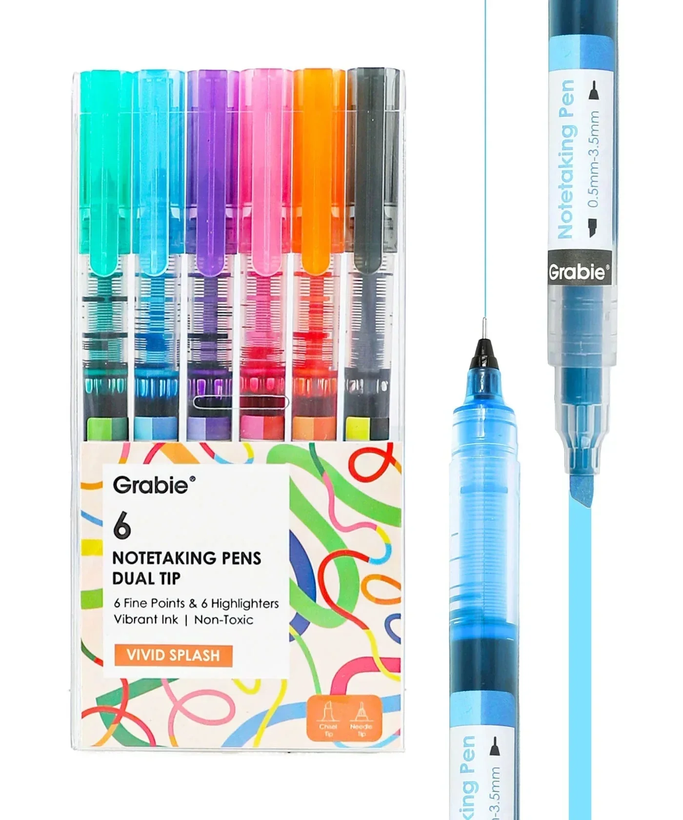 Dual-Tip Notetaking Pen Set of 6 - Vivid Splash
