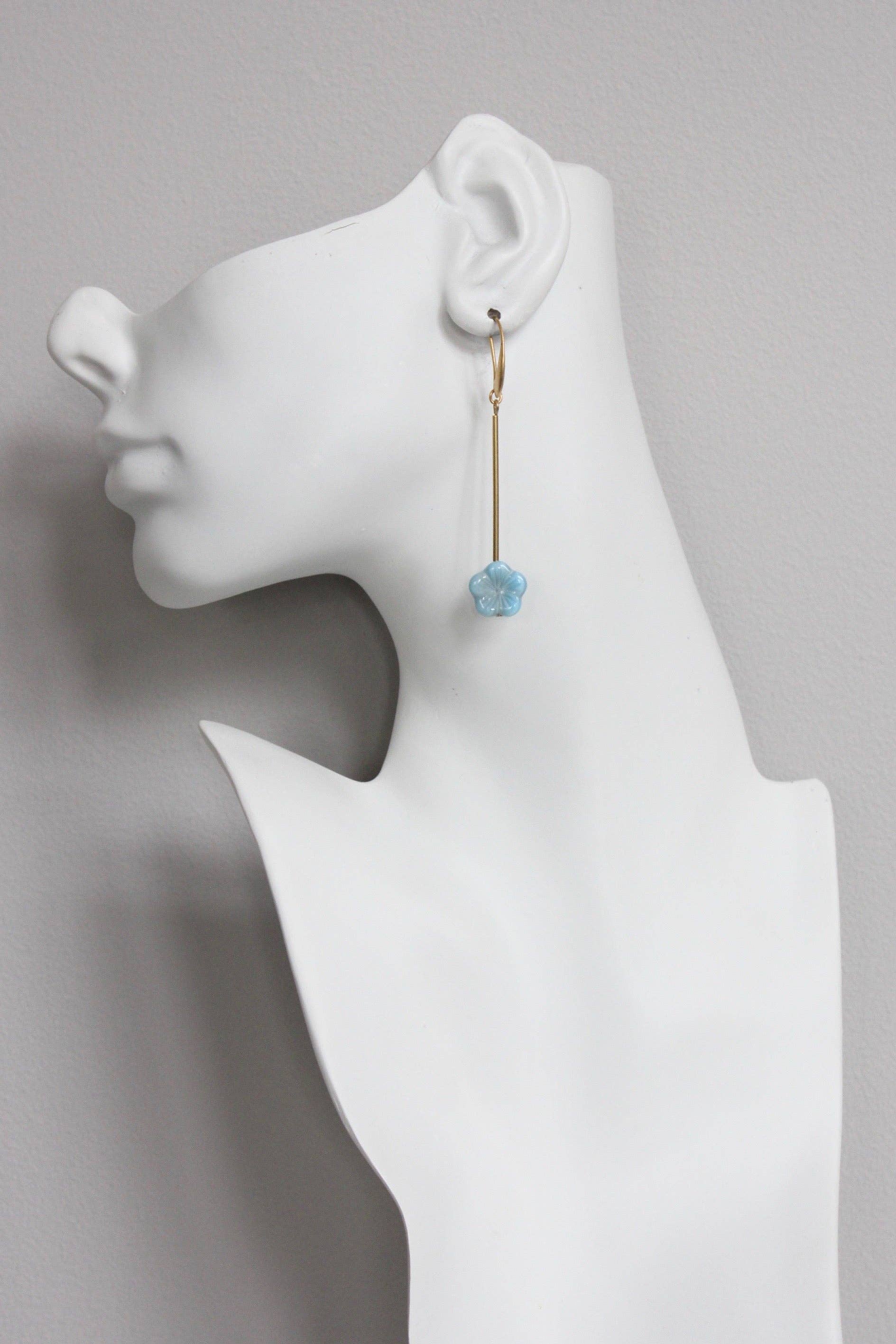 Blue Czech Glass Flower Earrings - Image 2