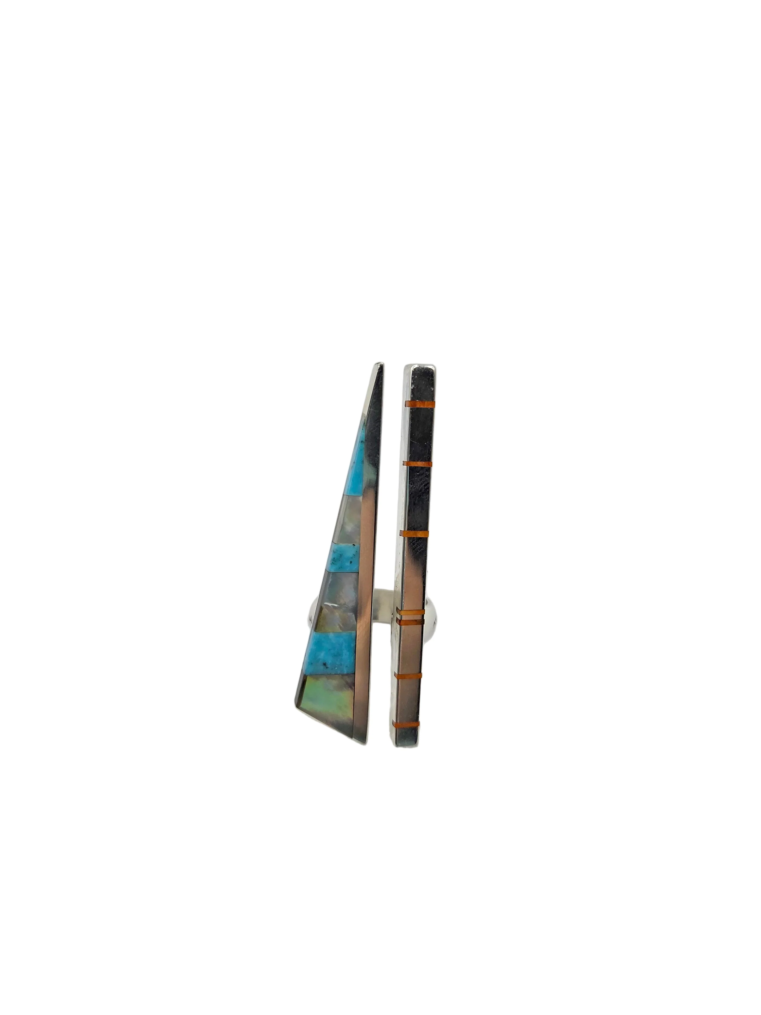 Extra Large Adjustable Mother of Pearl & Turquoise Ring