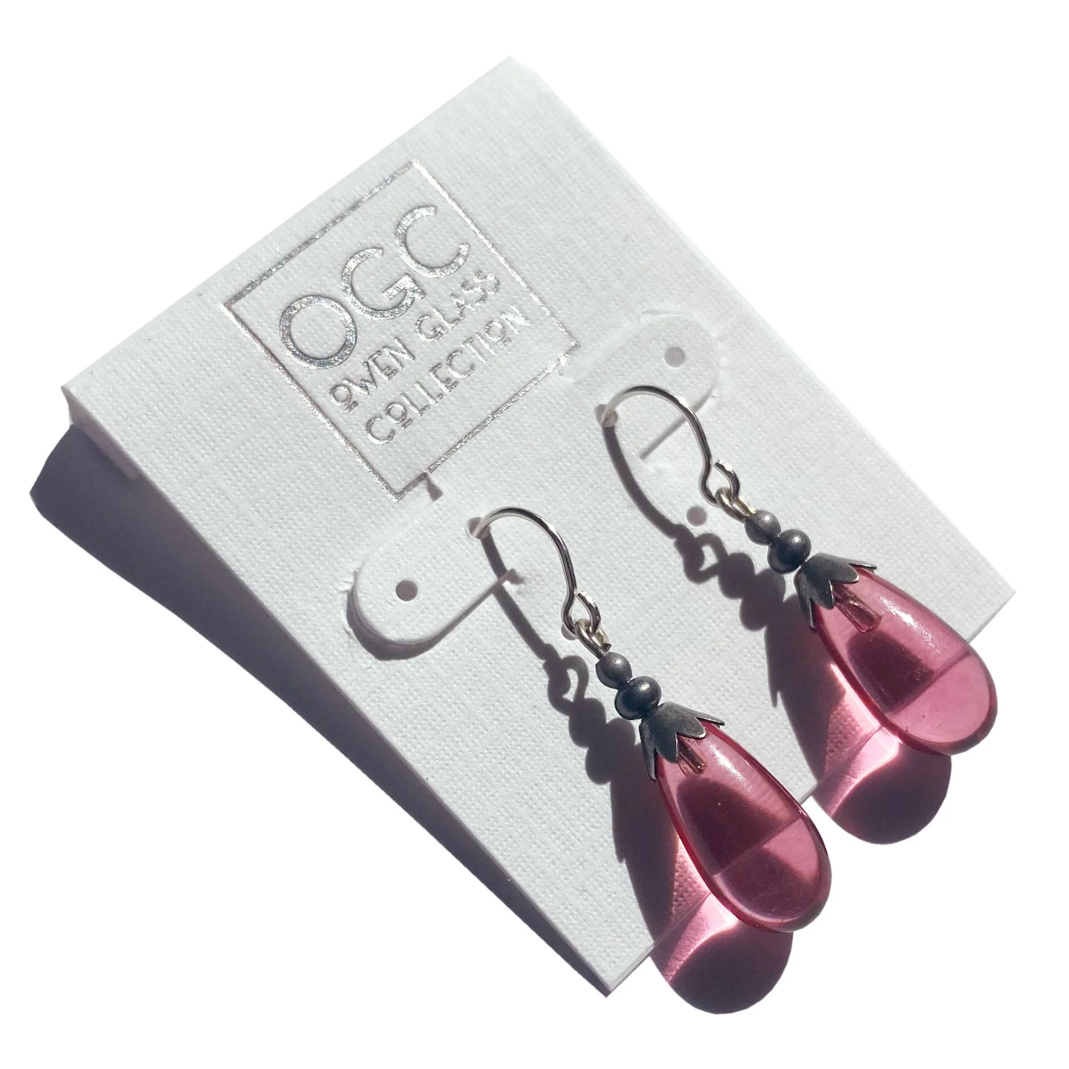 Glass Drop Earrings with Silver Accent - Image 2