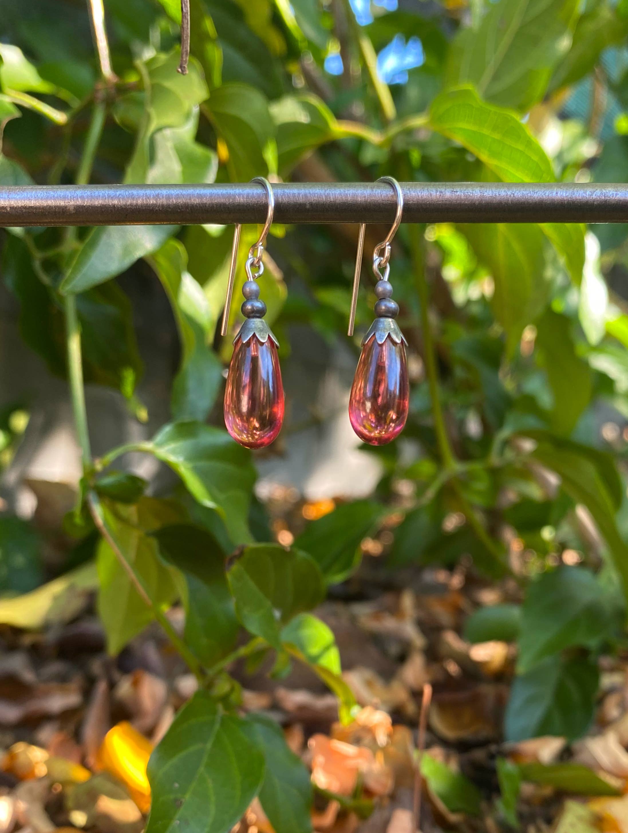 Glass Drop Earrings with Silver Accent - Image 3