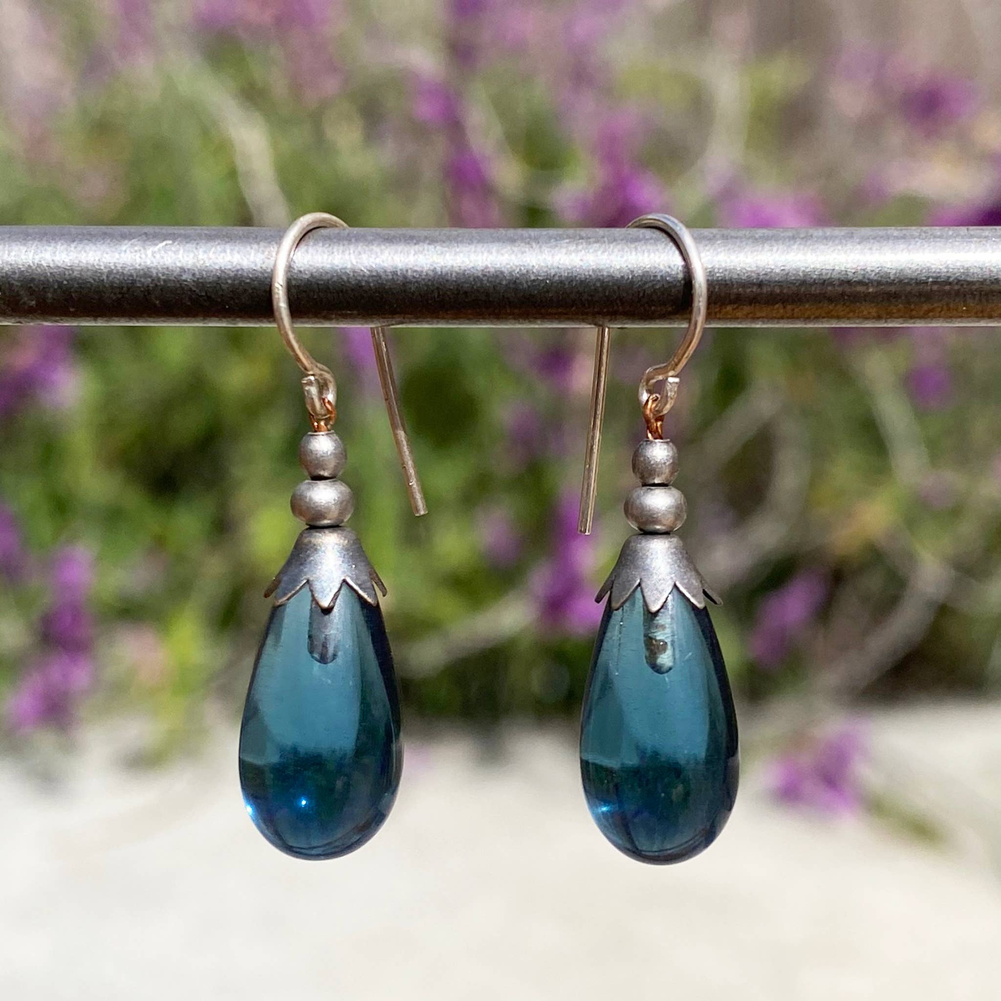 Glass Drop Earrings with Silver Accent - Image 6