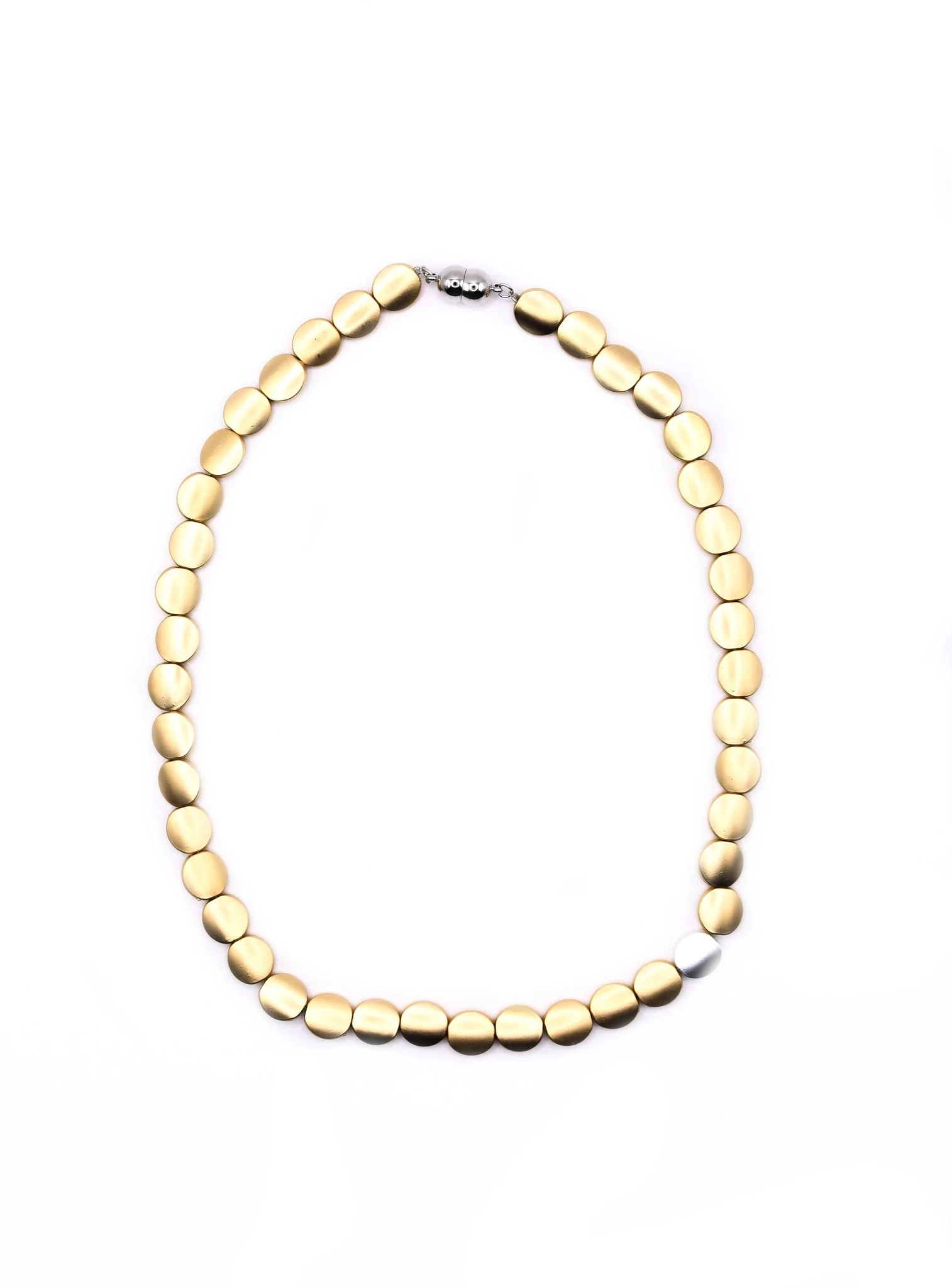 Gold Disc Necklace with One Silver Disc