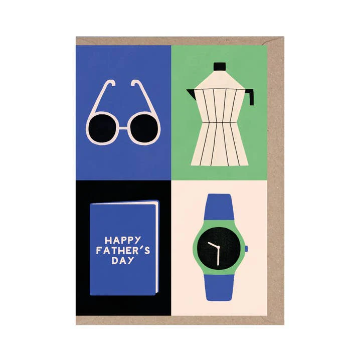 Happy Father's Day - Card For Dad - Watch - Book - Coffee