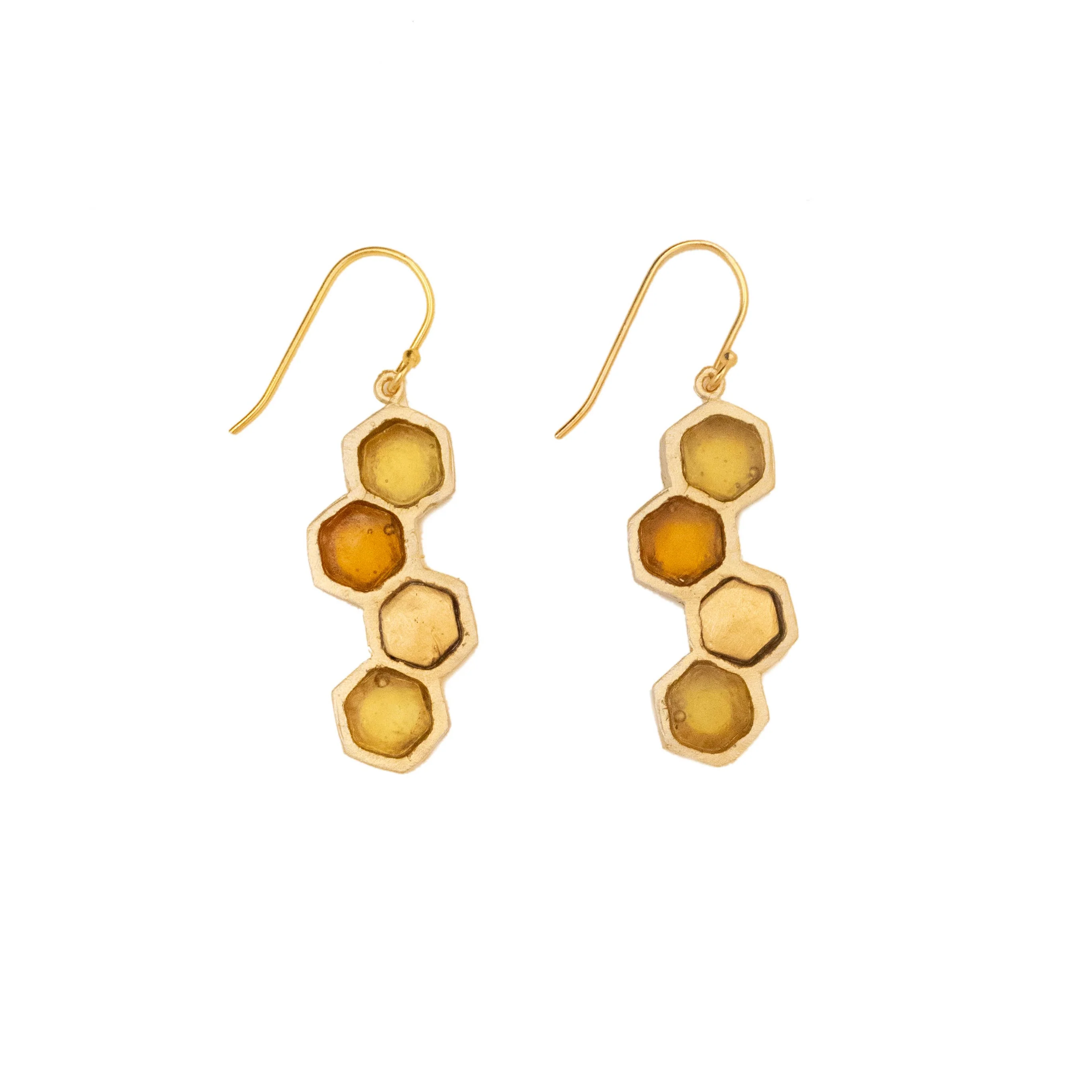 Honeycomb Wire Earrings - Amber, Yellow