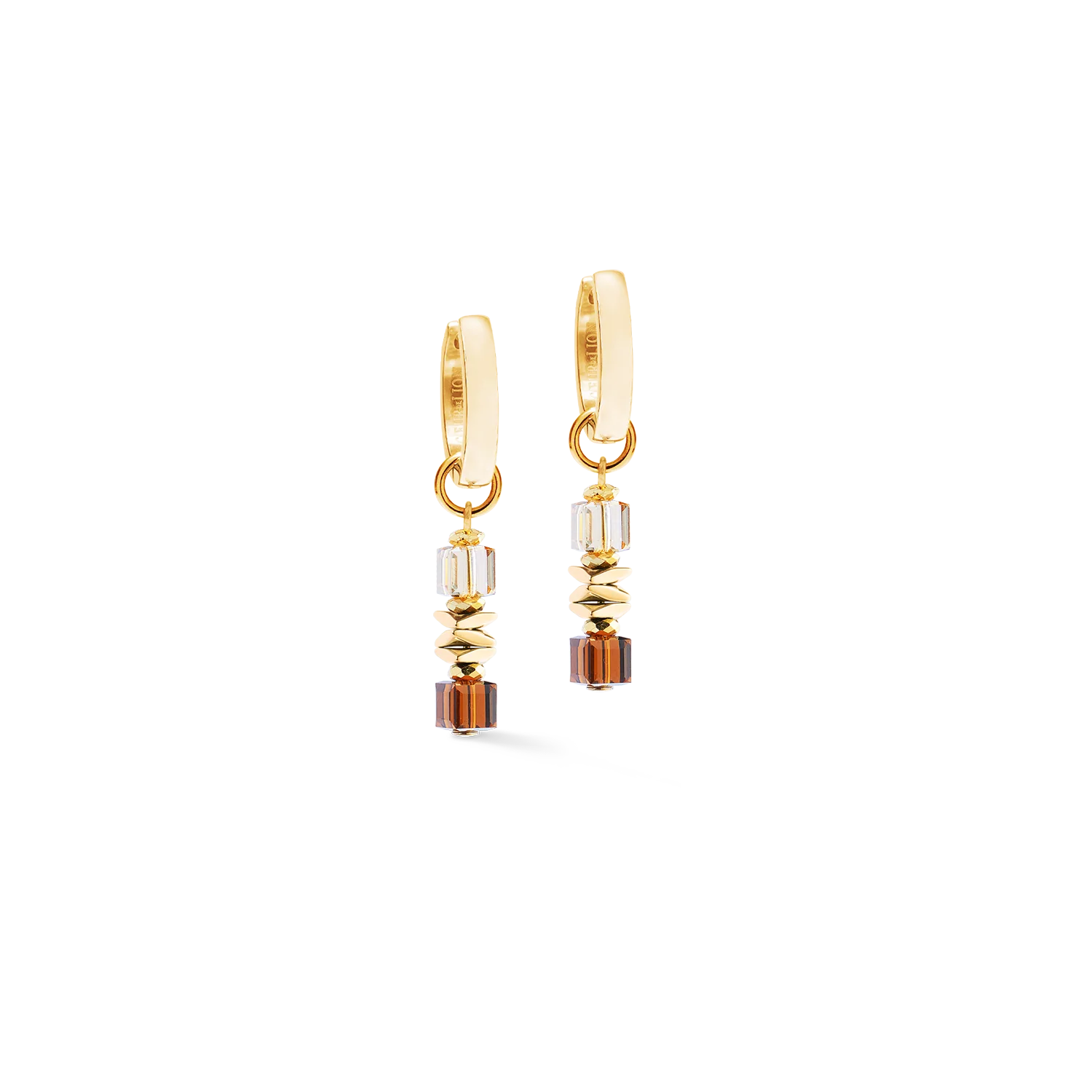 Hoop Wave Cube Flow Brown & Gold Earrings