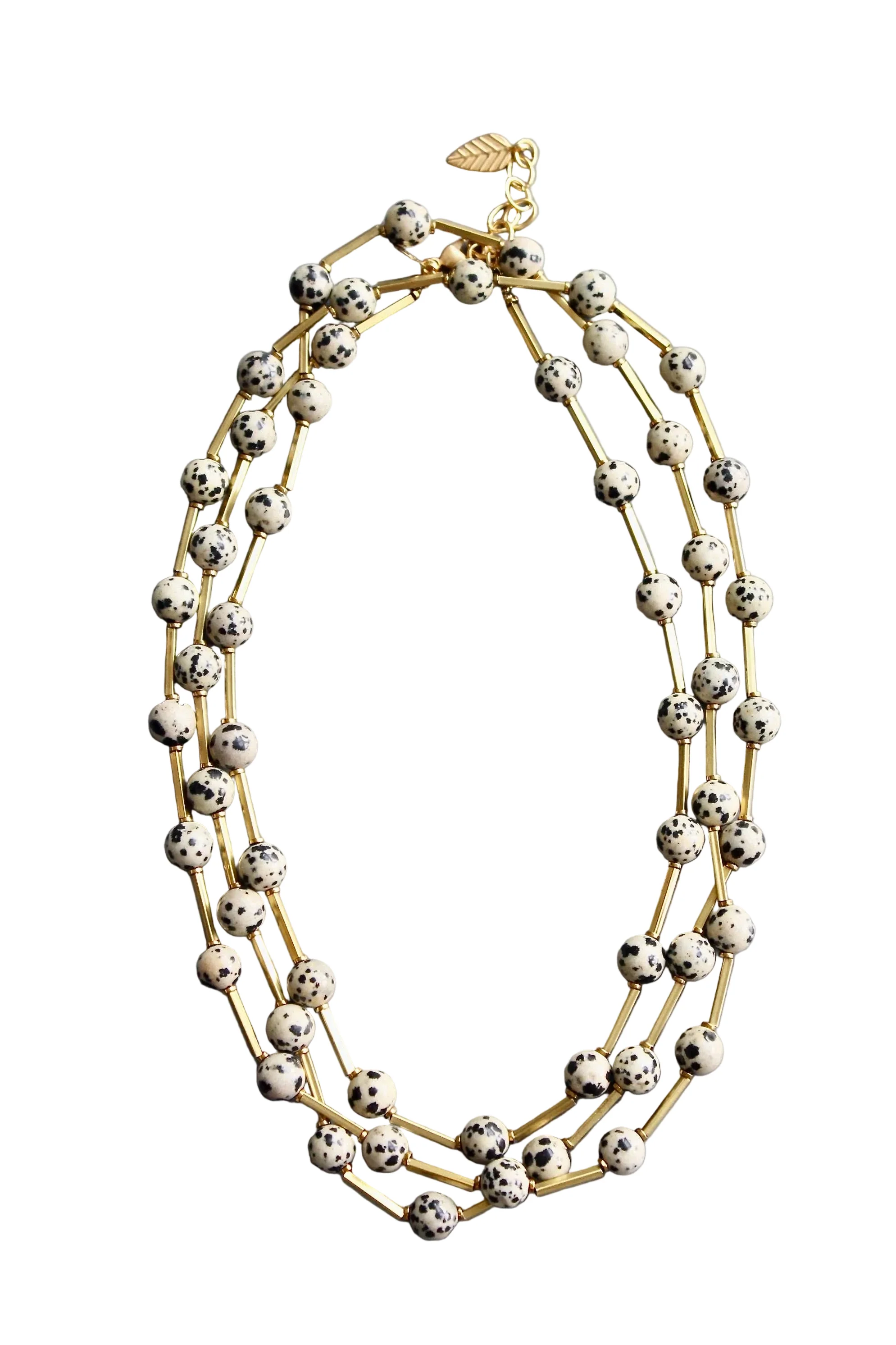 Dalmatian jasper and brass necklace