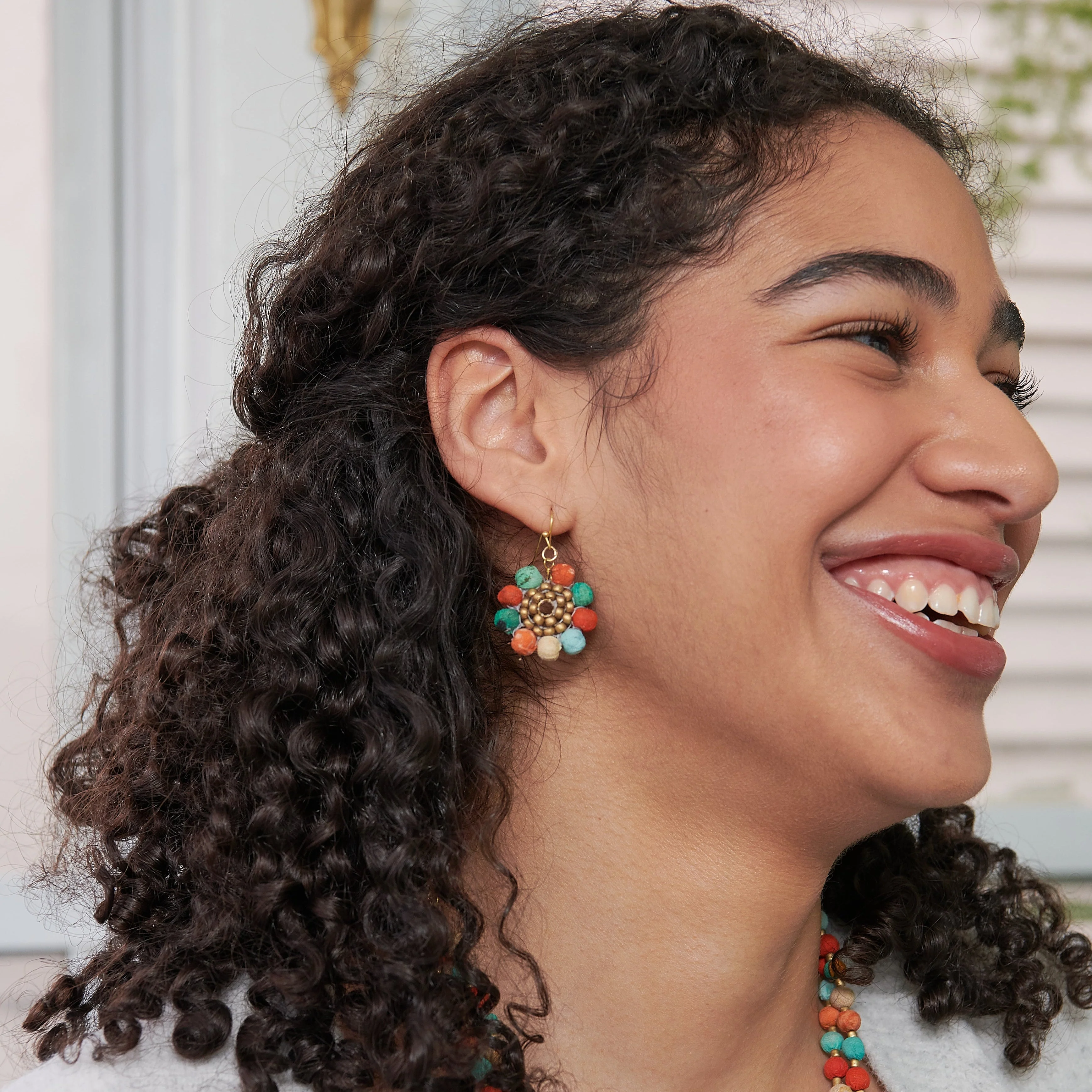 Kantha Capri Sunflower Earrings - Image 2