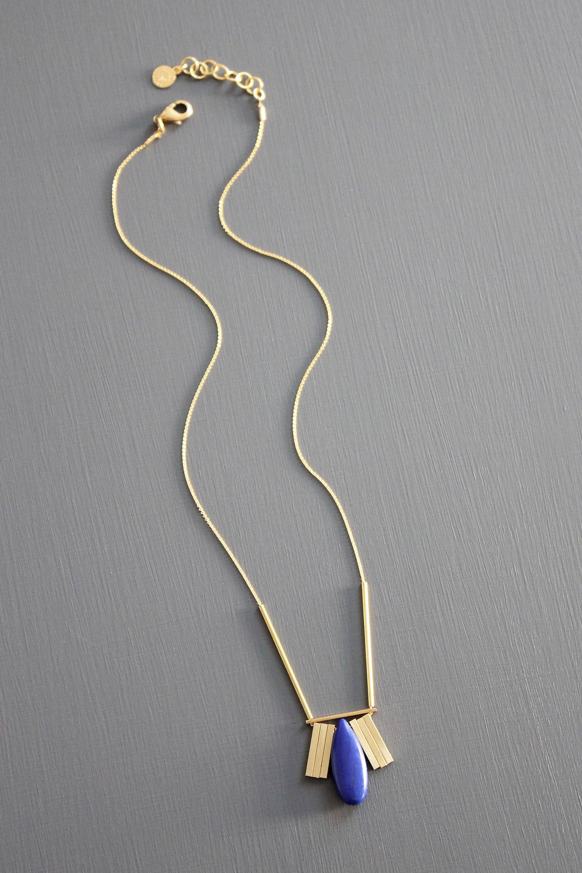 Art Deco Lapis Pendant Necklace - Image 2