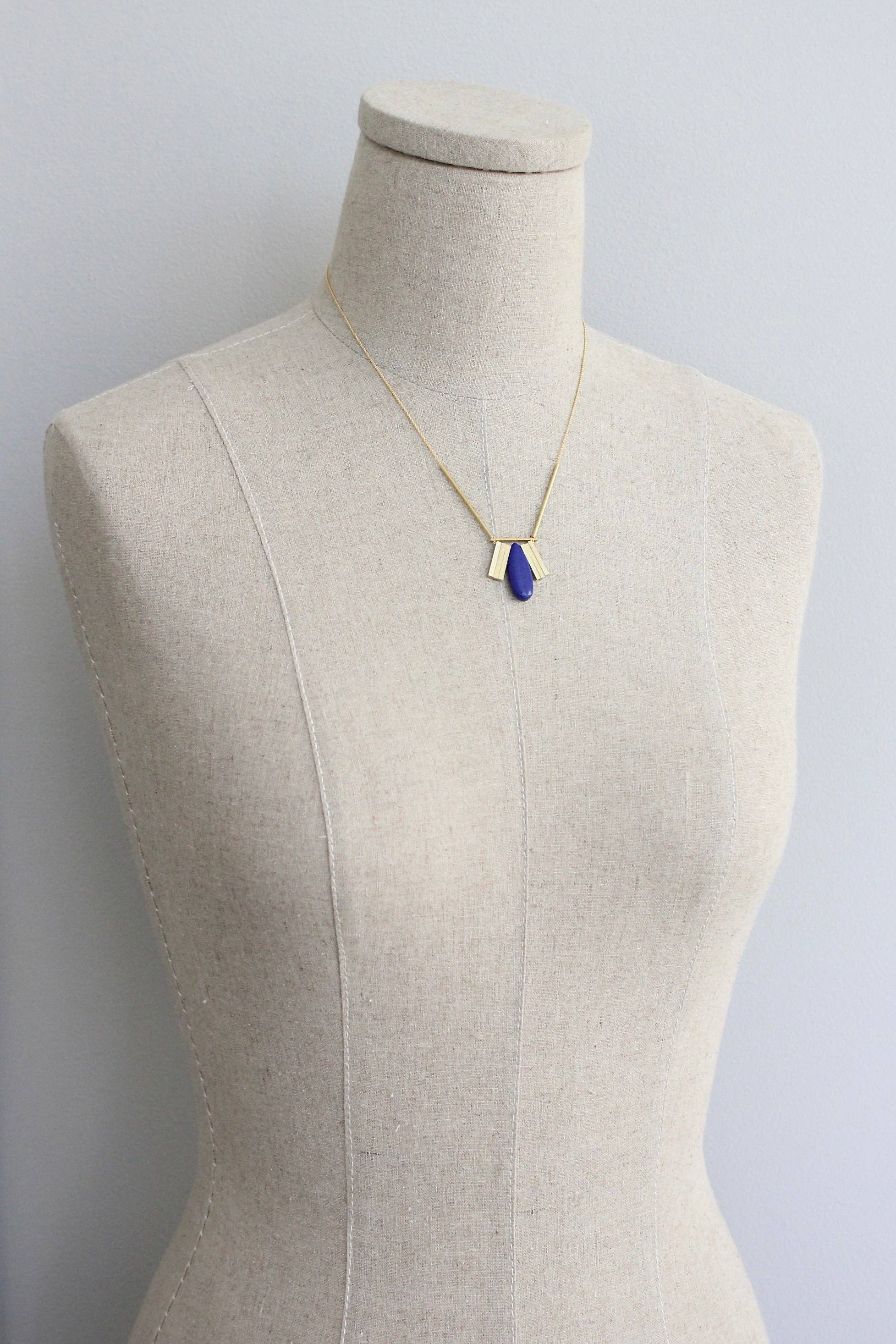 Art Deco Lapis Pendant Necklace - Image 3