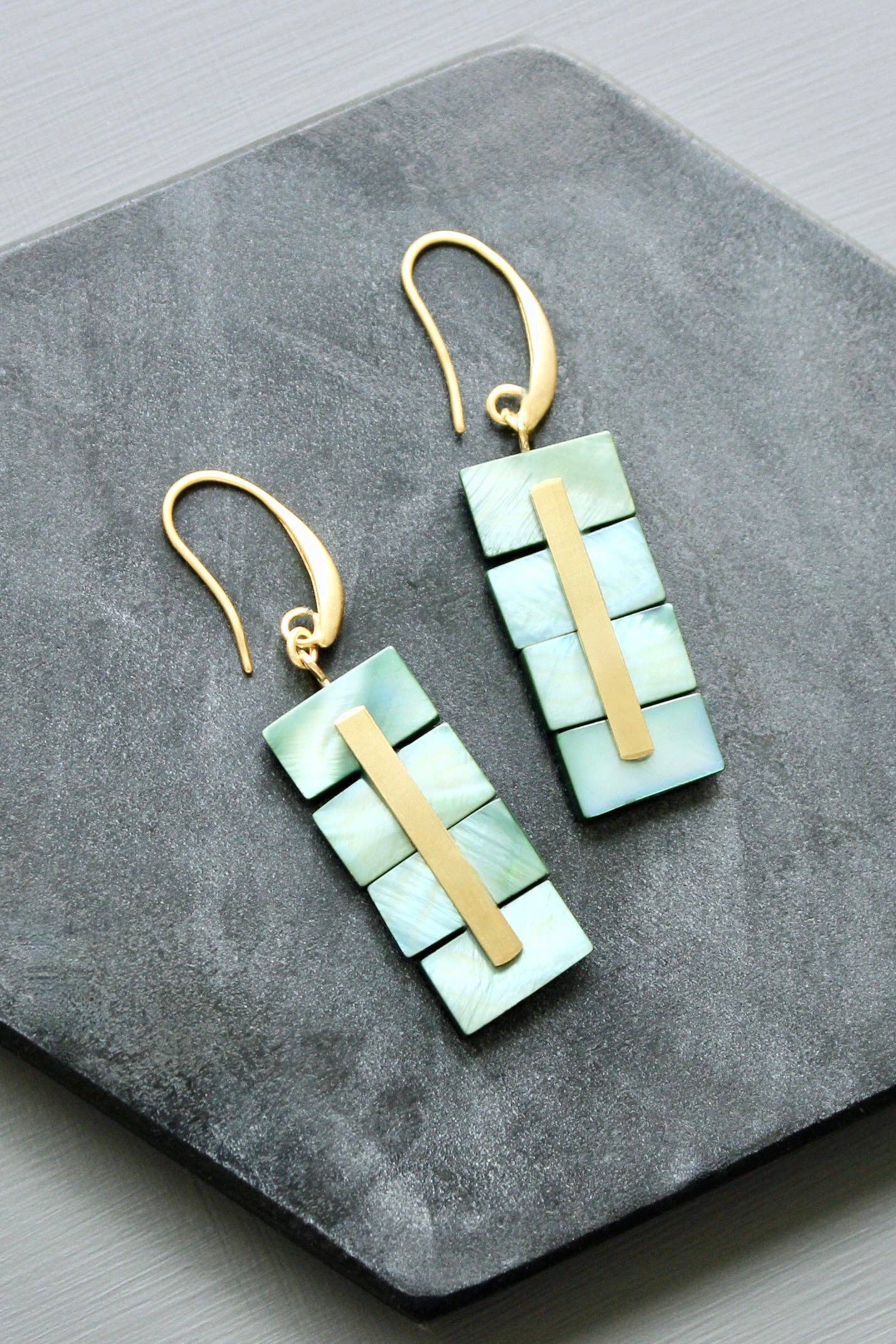 Green Shell Geometric Earrings - Image 2