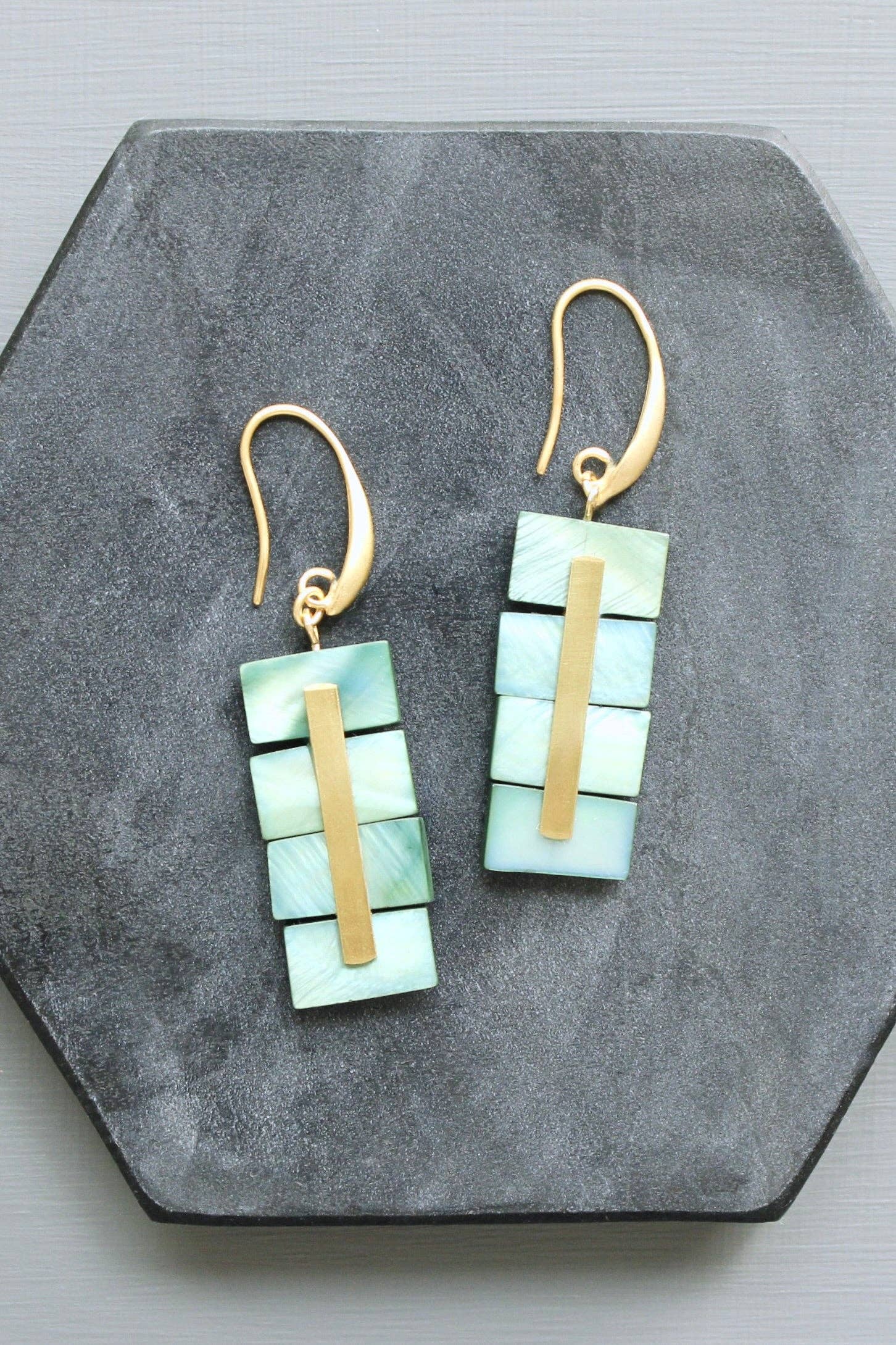 Green Shell Geometric Earrings - Image 4