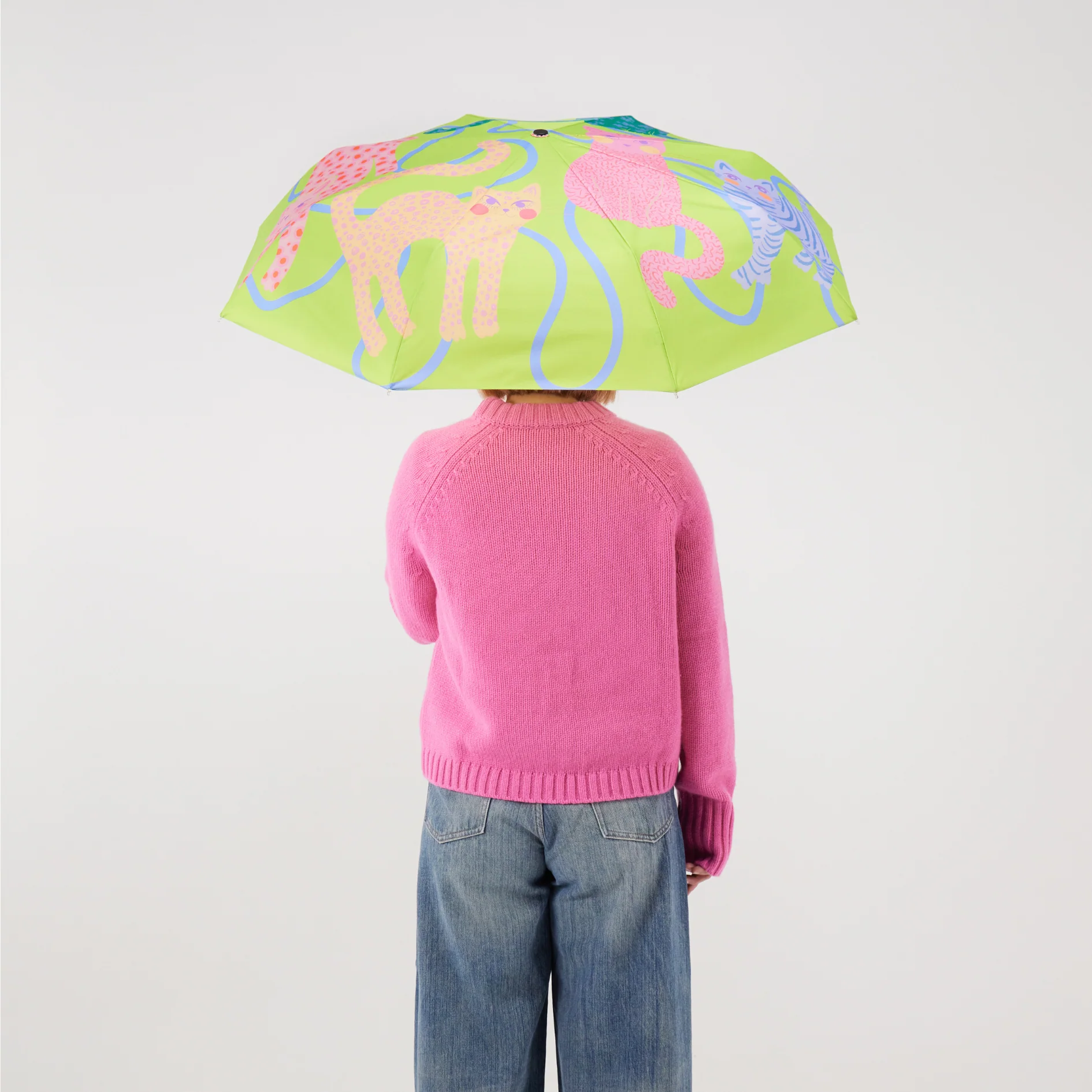 Lime Arty Cats Eco-Friendly Duck Umbrella - Image 3