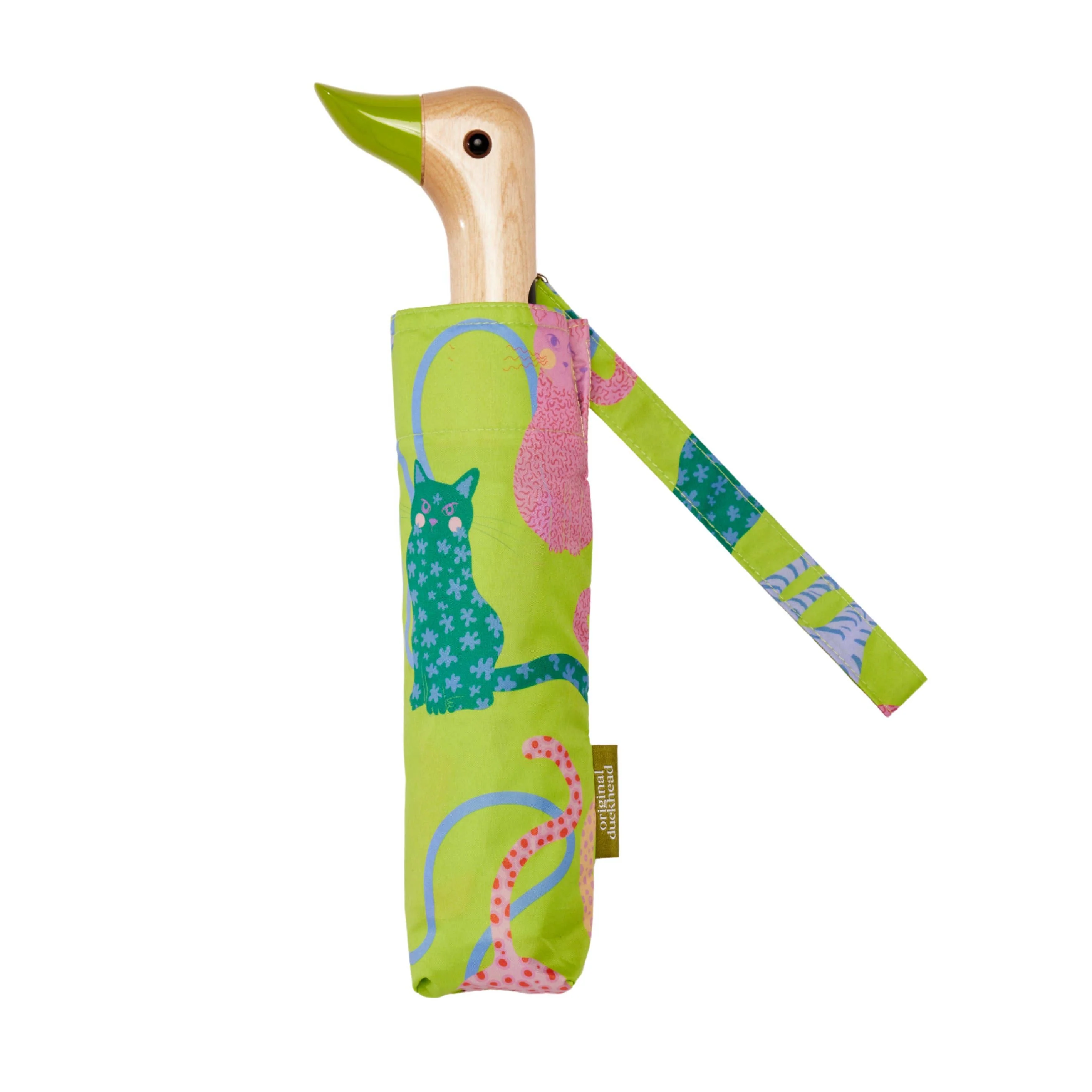 Lime Arty Cats Eco-Friendly Duck Umbrella - Image 5