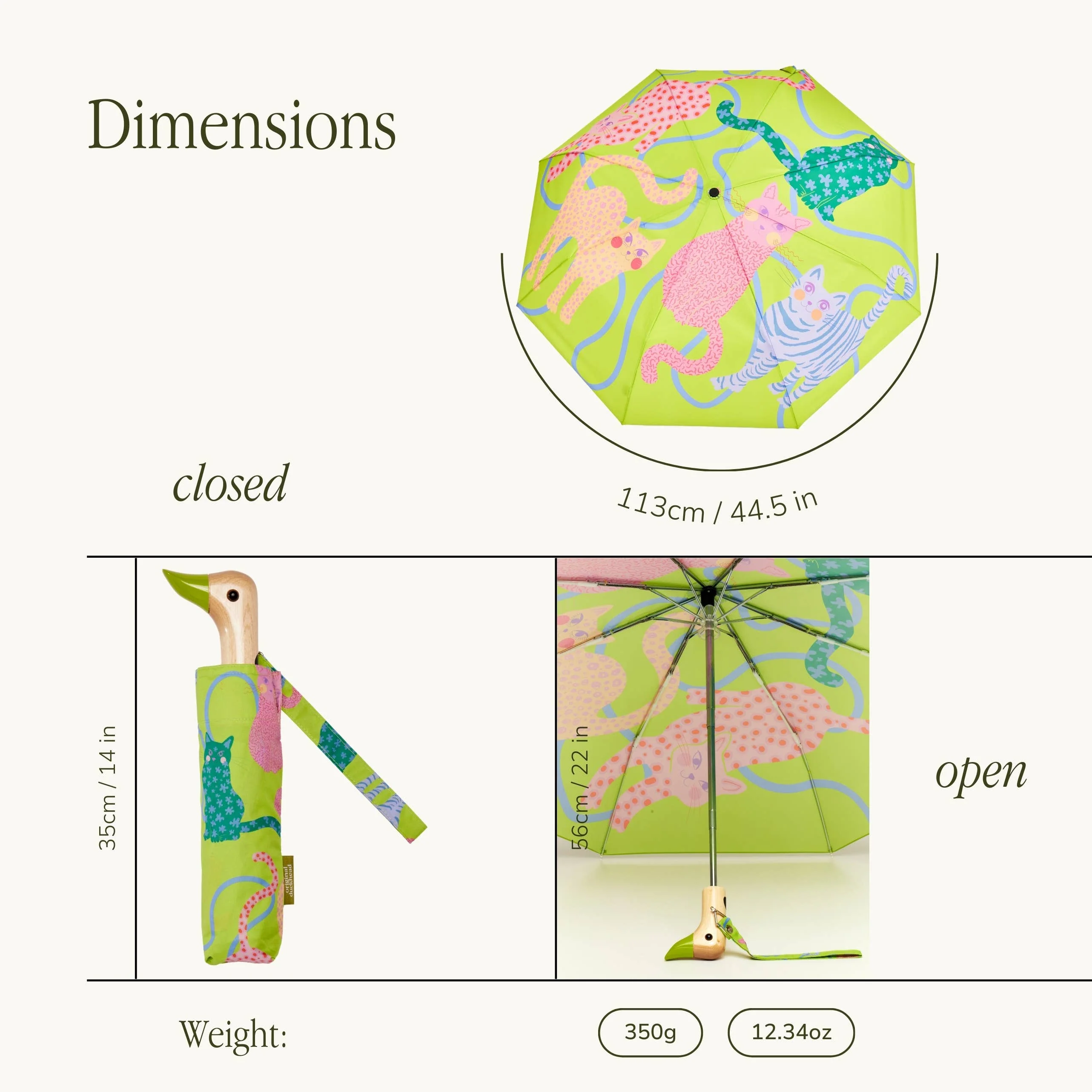 Lime Arty Cats Eco-Friendly Duck Umbrella - Image 7