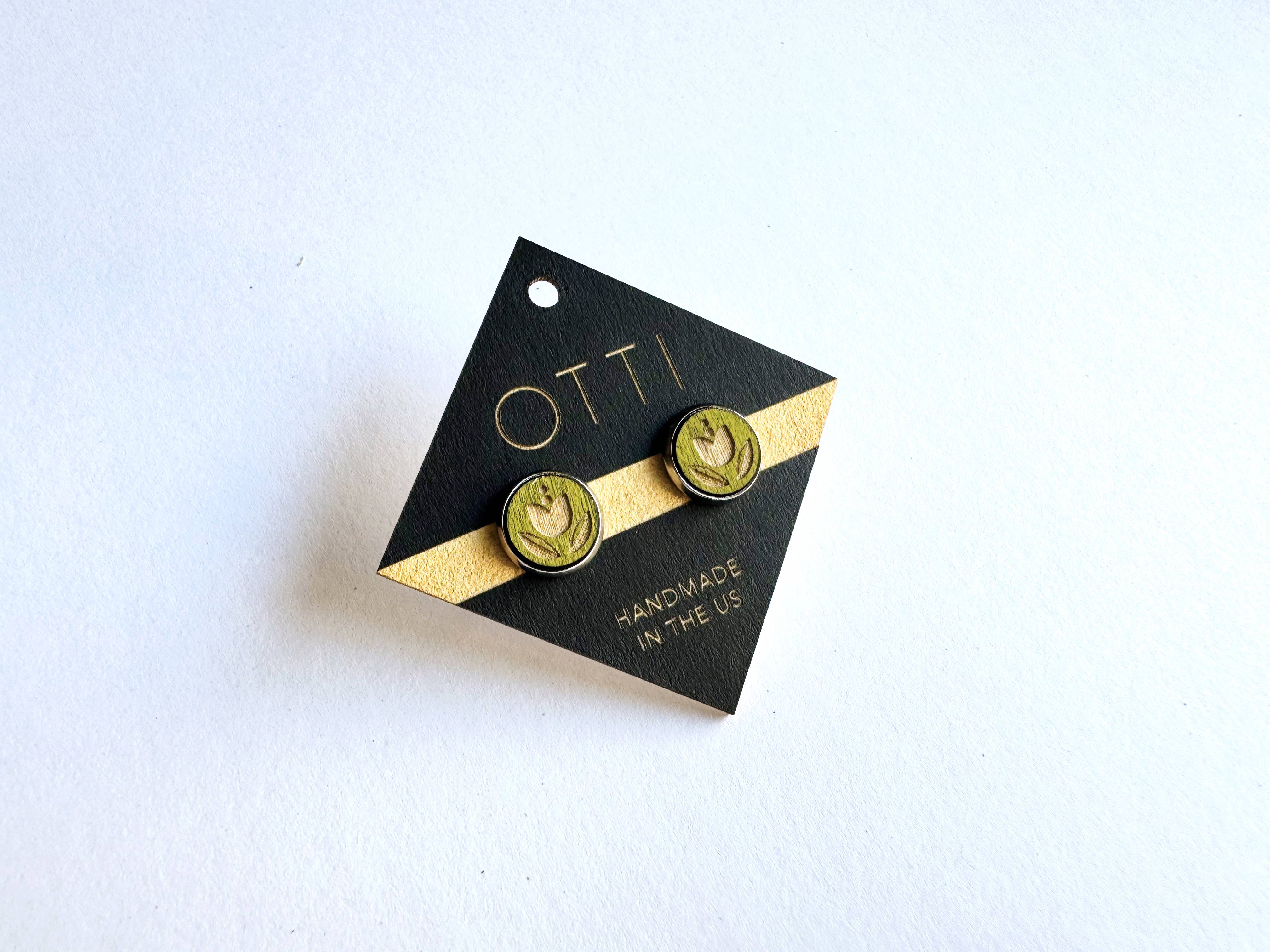 Floral Laser Cut Birch Stud Earrings: Danish Tulip - Image 2