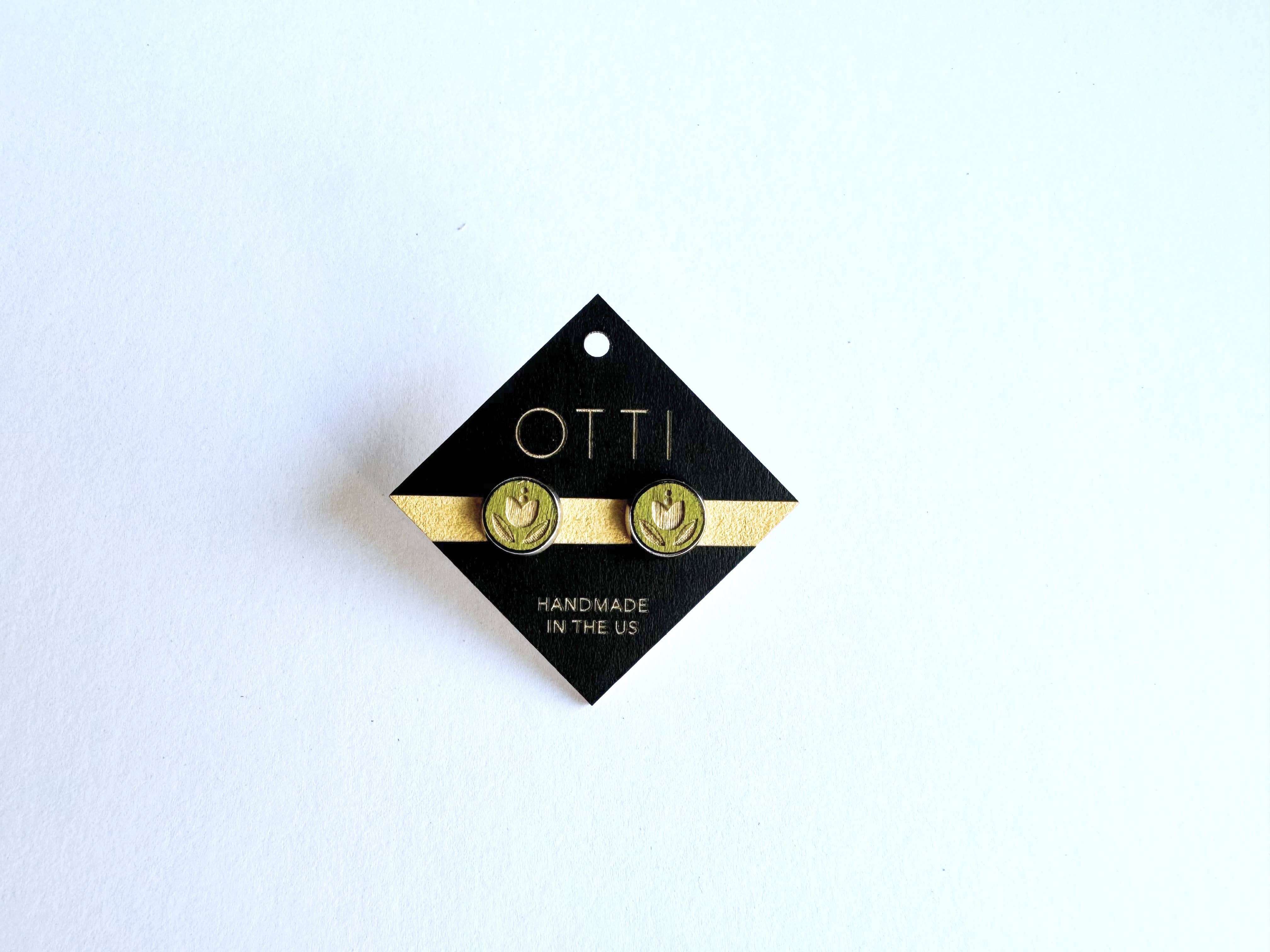 Floral Laser Cut Birch Stud Earrings: Danish Tulip - Image 4