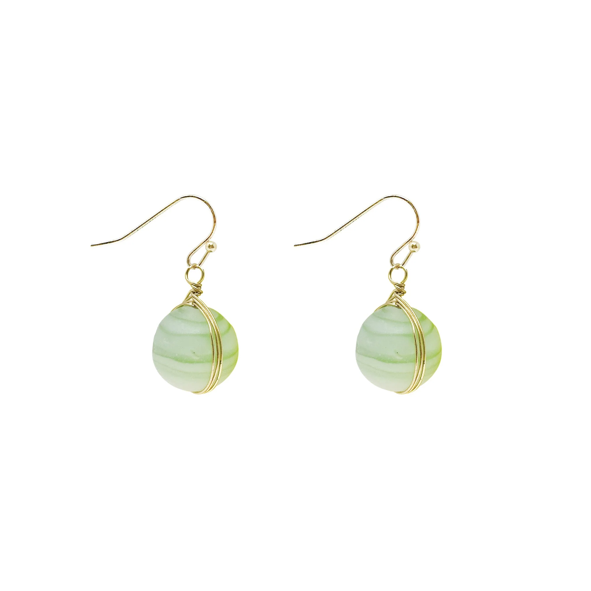 Marbled Glass Drop Earrings - Mint