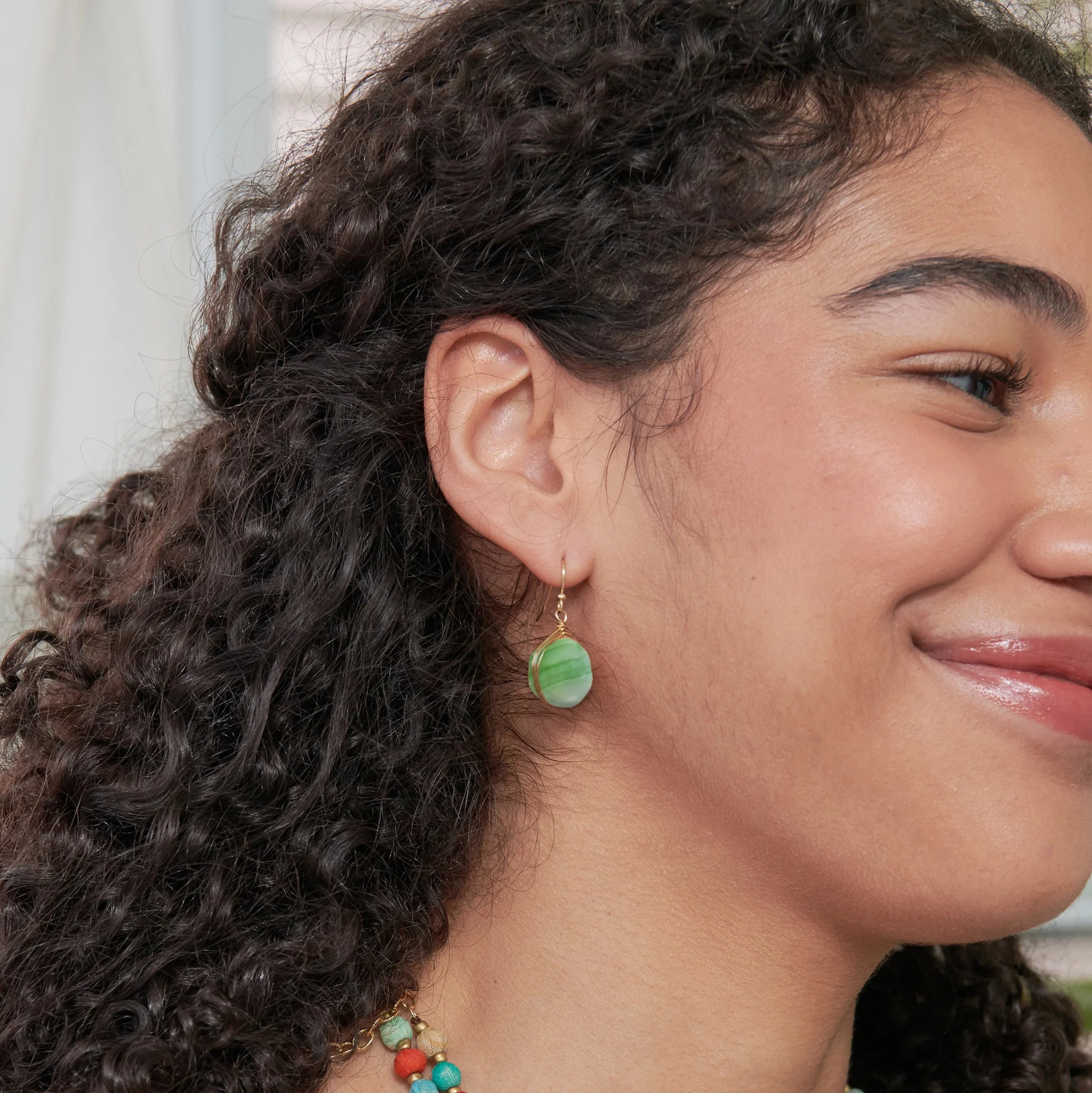 Marbled Glass Drop Earrings - Mint - Image 2