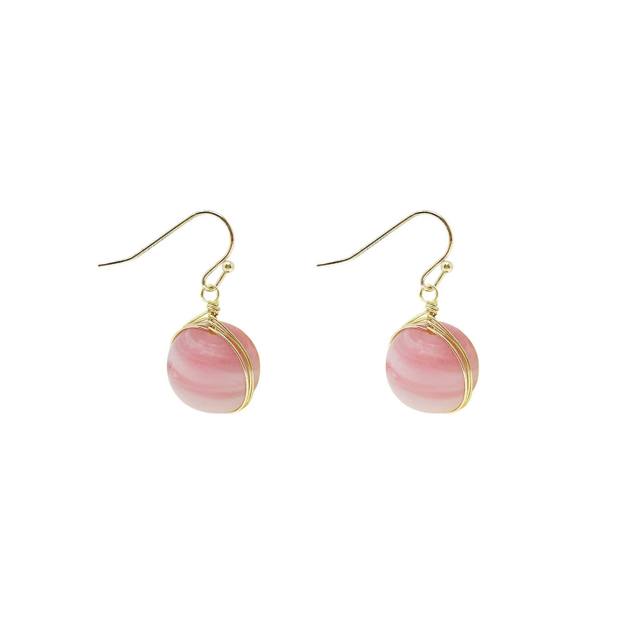 Marbled Glass Drop Earrings - Rose