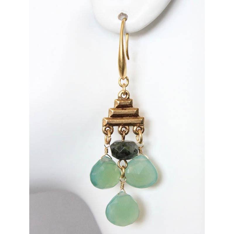 Geometric Green Chalcedony Earrings - Image 2