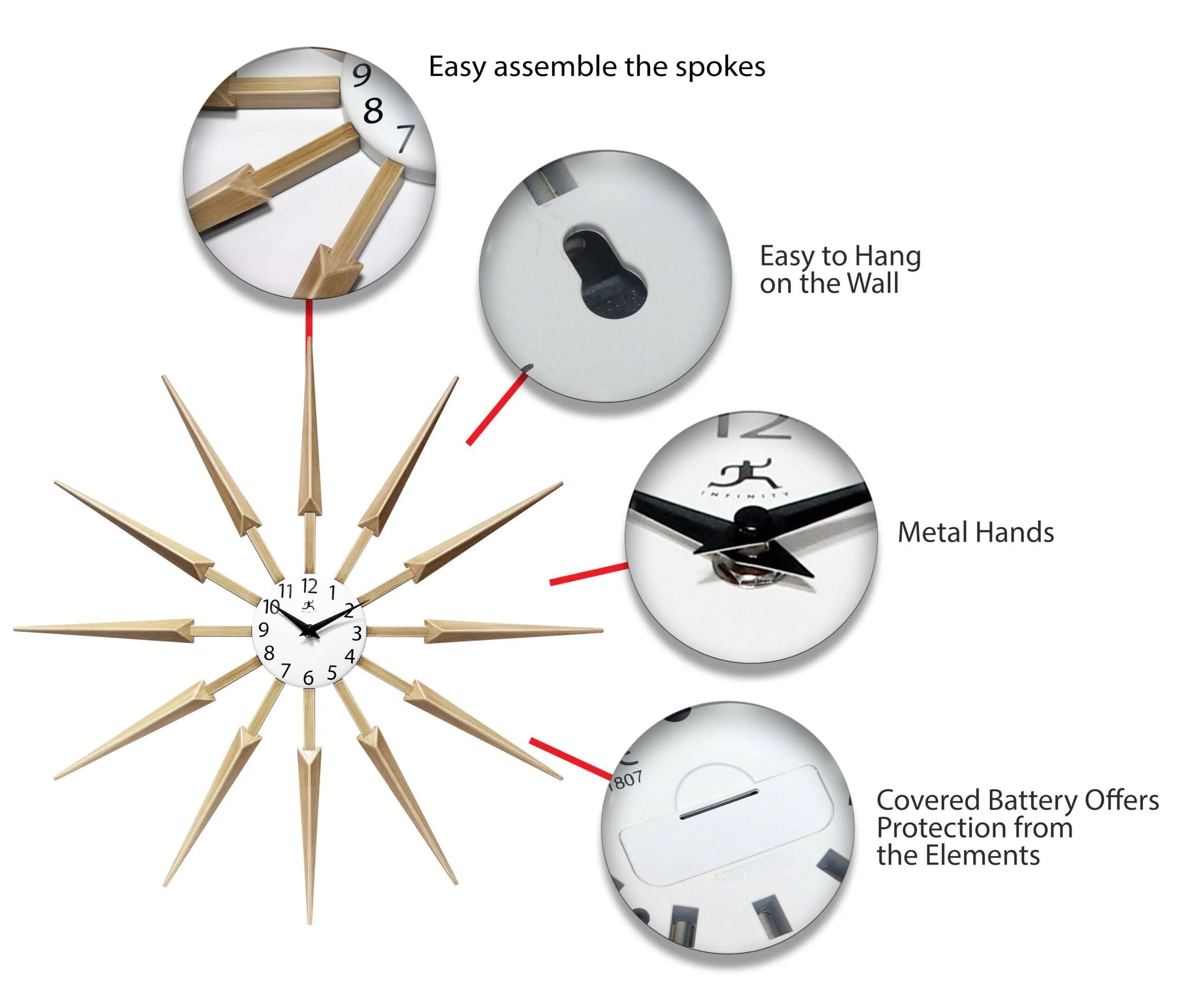 Midcentury/Modern Starburst Tan Wall Clock 24.5 Inch - Image 4