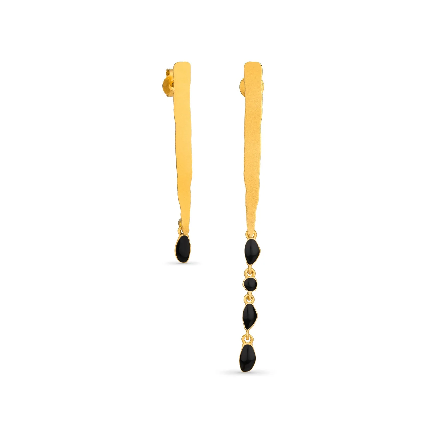 Miro Earrings Gold Black Asymetrical Drops