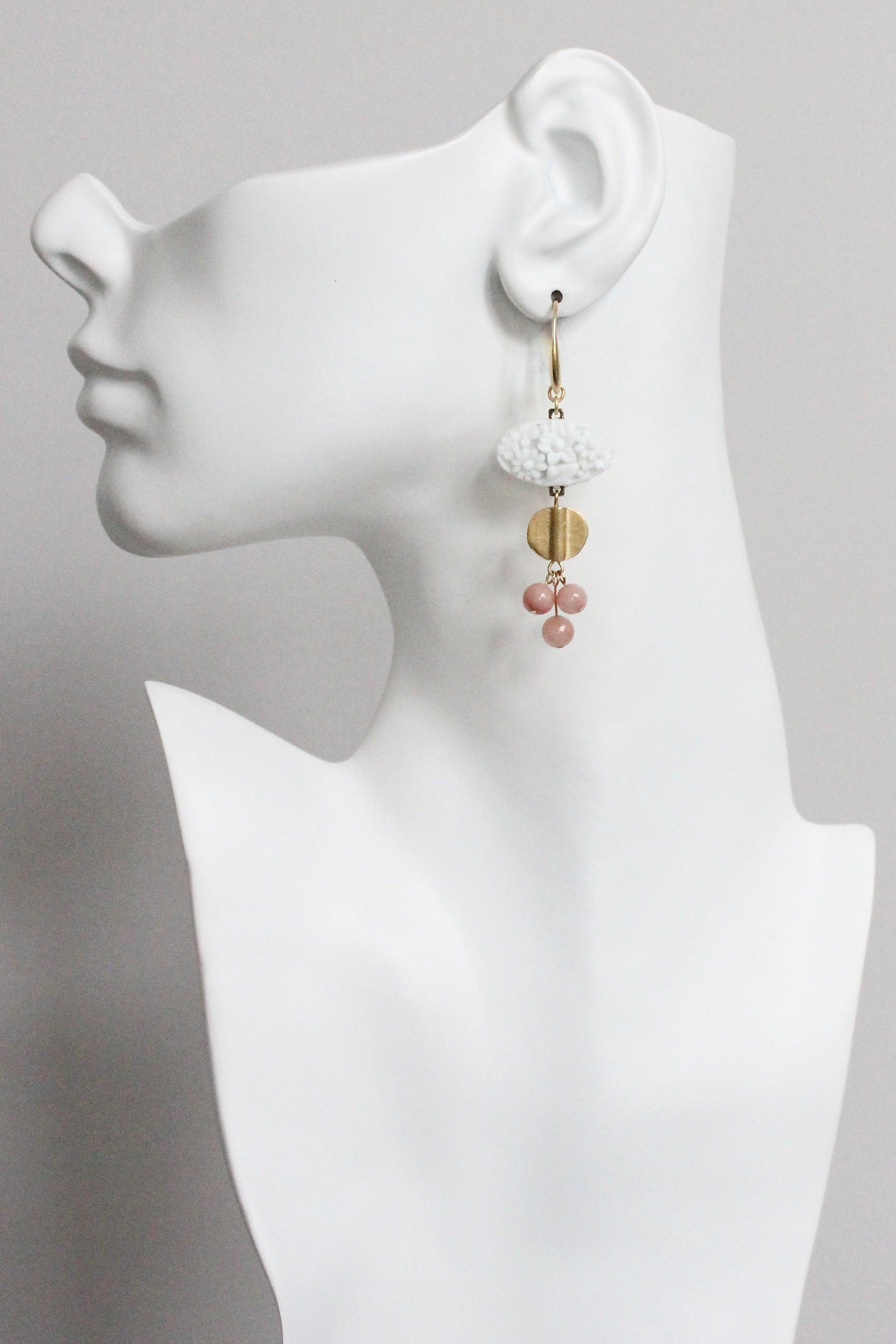 Vintage Chalk White Glass Cluster Earrings - Image 2