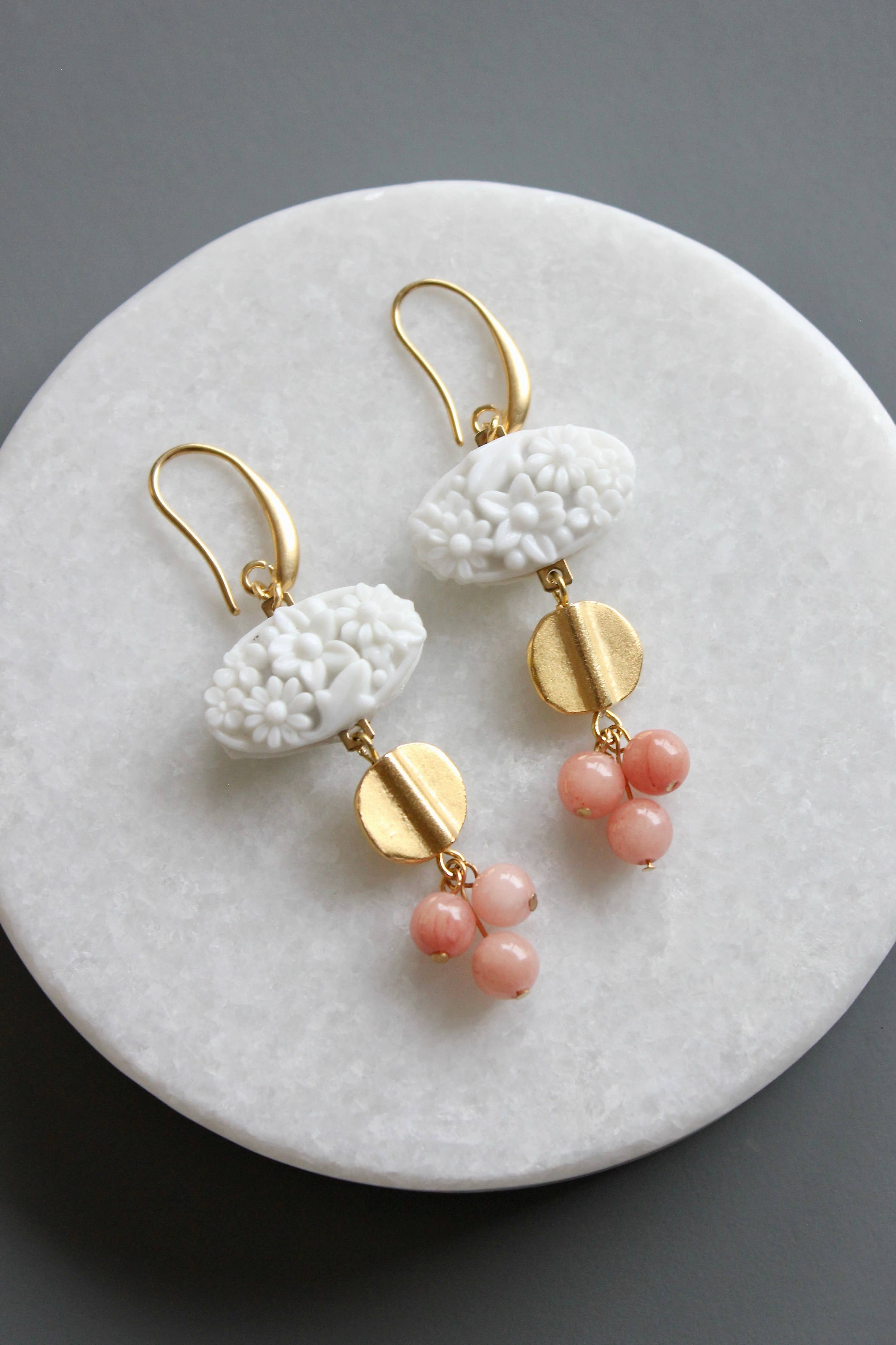 Vintage Chalk White Glass Cluster Earrings - Image 3