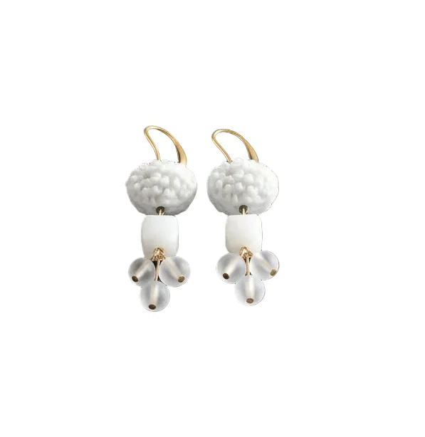Vintage Chalk White Glass Cluster Earrings