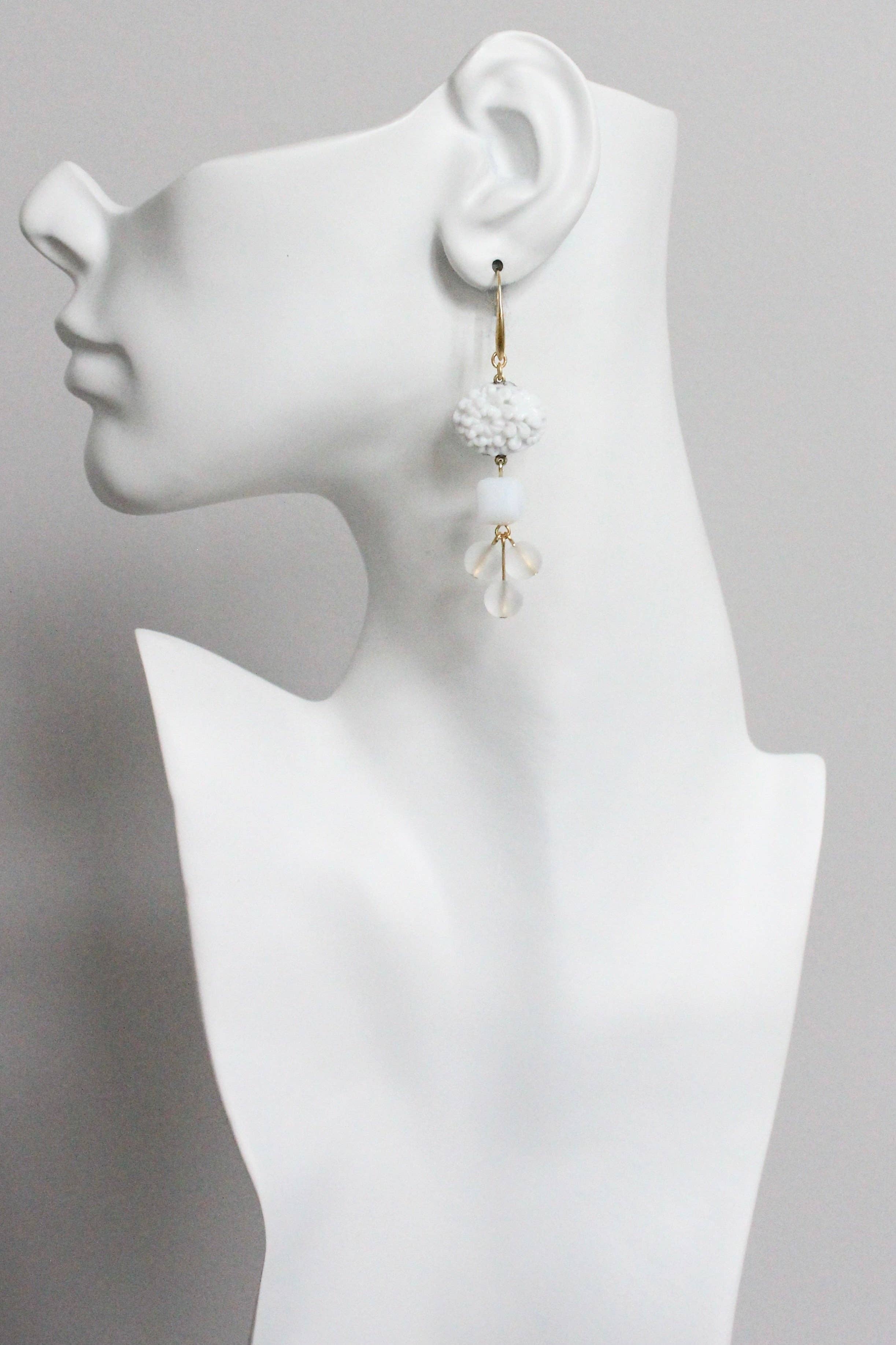 Vintage Chalk White Glass Cluster Earrings - Image 3
