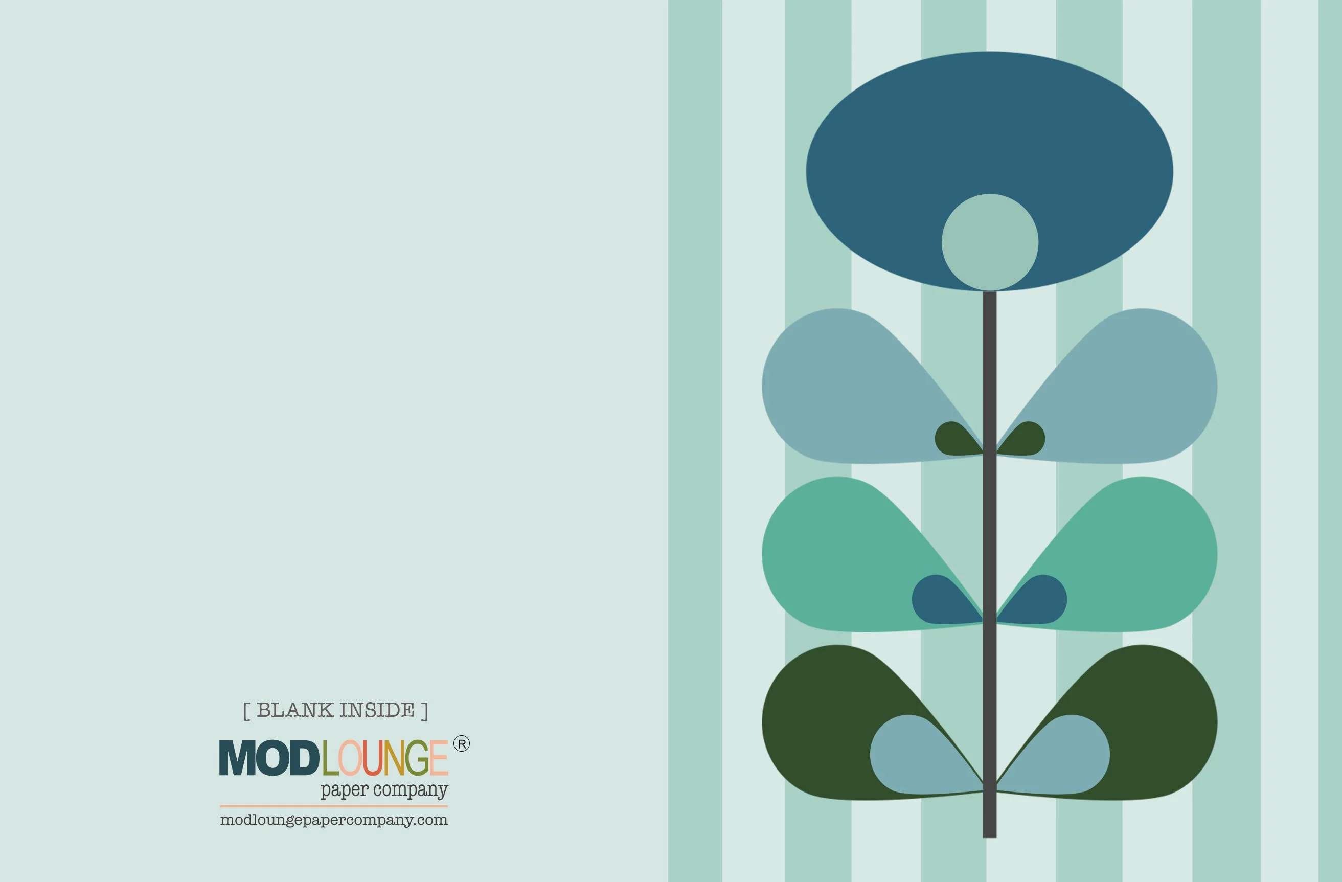 Mod Flower Blue Mid Century Modern Blank Notecard - Image 2