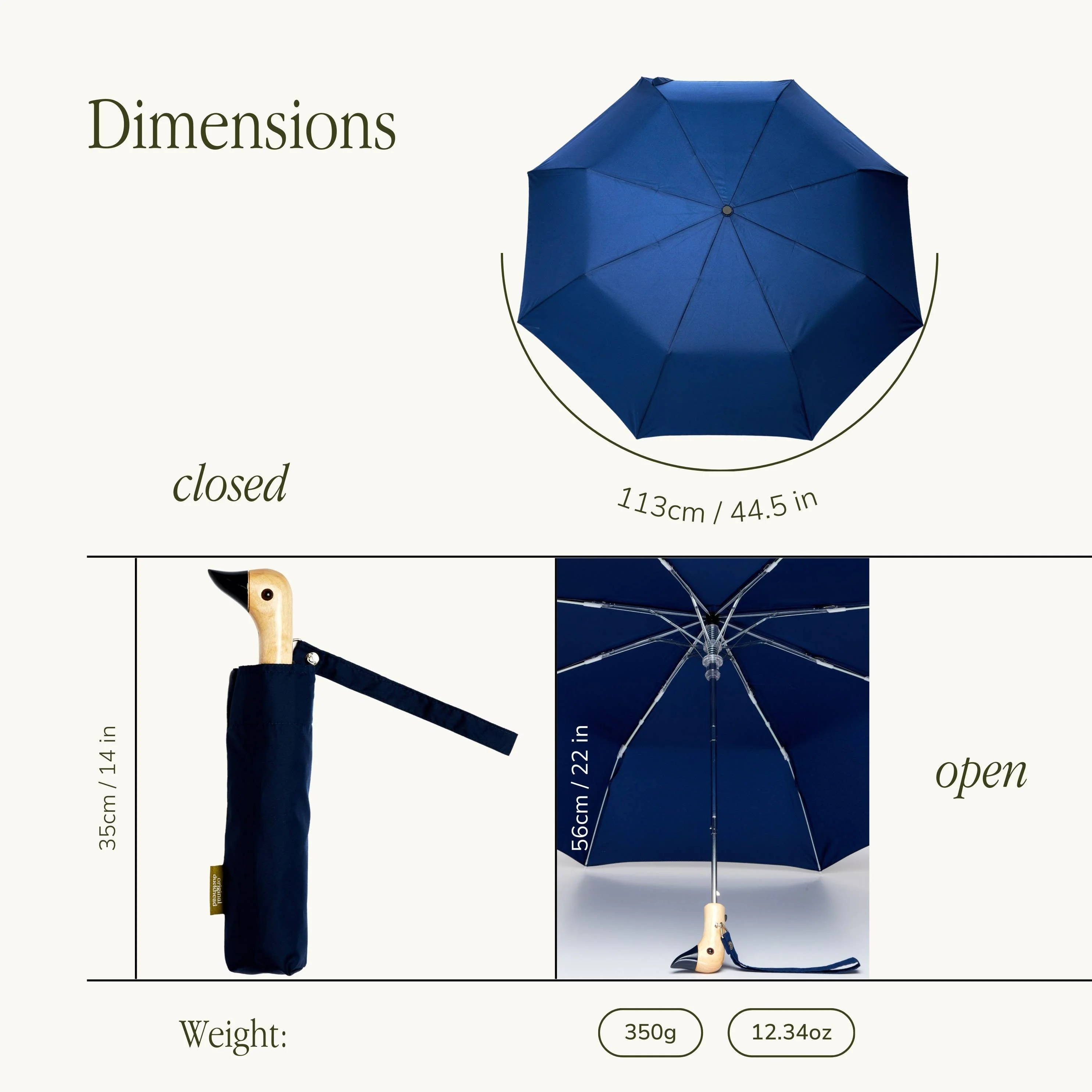 Navy Compact Eco-Friendly Original Duckhead Umbrella - Image 7