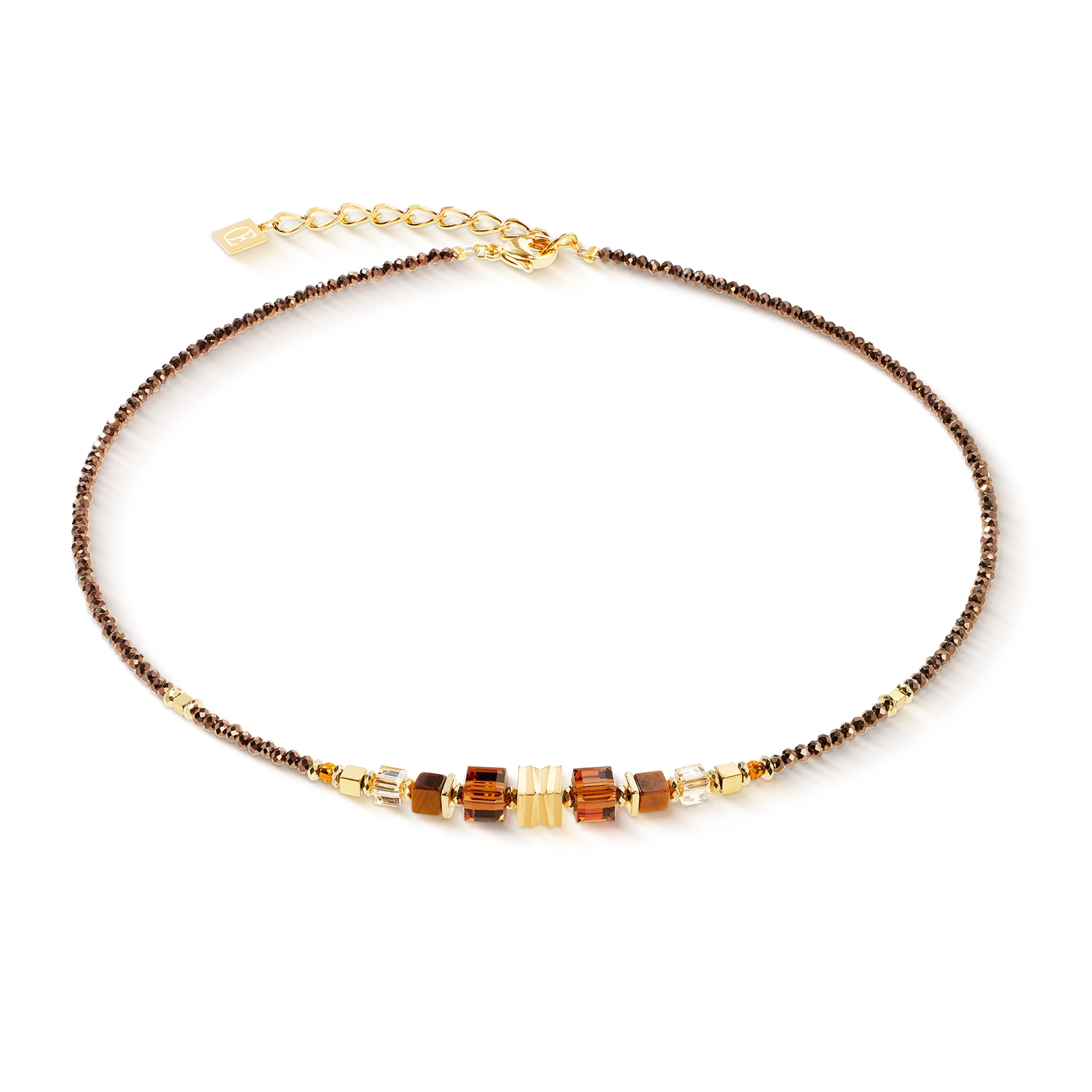 Wave Cube Flow Brown & Gold Necklace